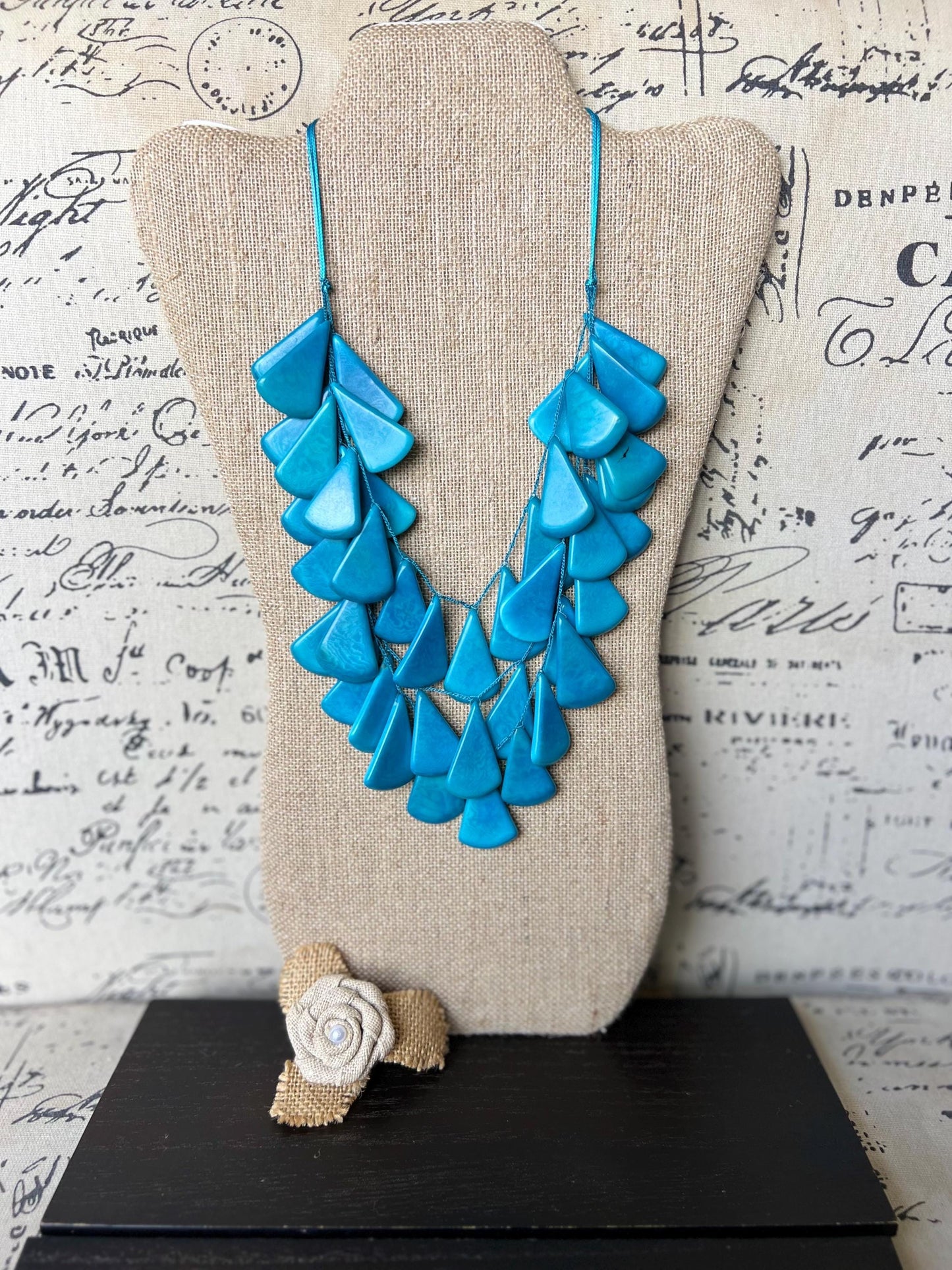 Turquoise blue waterfall necklace Mothers day gift Tagua jewelry Multi layer statement necklace Big bold necklace Art to wear Spring fashion