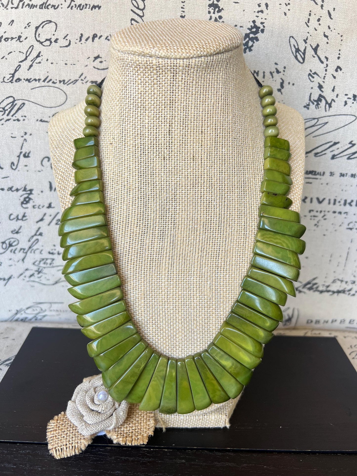 Olive green statement necklace Mothers day gifts Adjustable cord Art to wear Spring fashion 2025 Handmade beaded necklace Wearable art