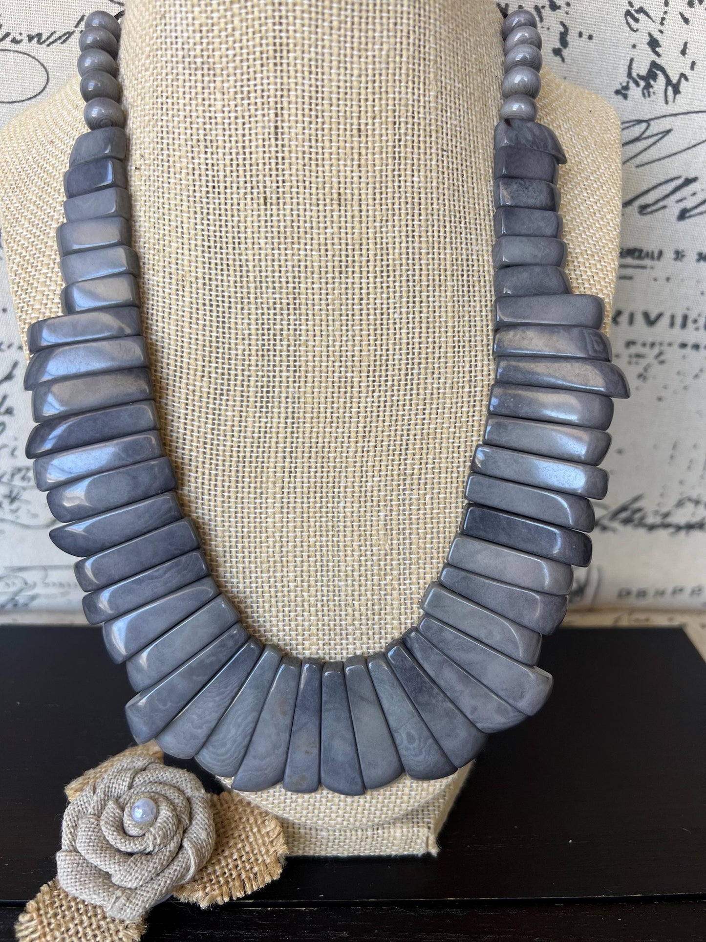 Gray statement necklace Adjustable cord Mothers day gifts Art to wear Spring fashion 2025 Art to wear Handmade beaded necklace Wearable art