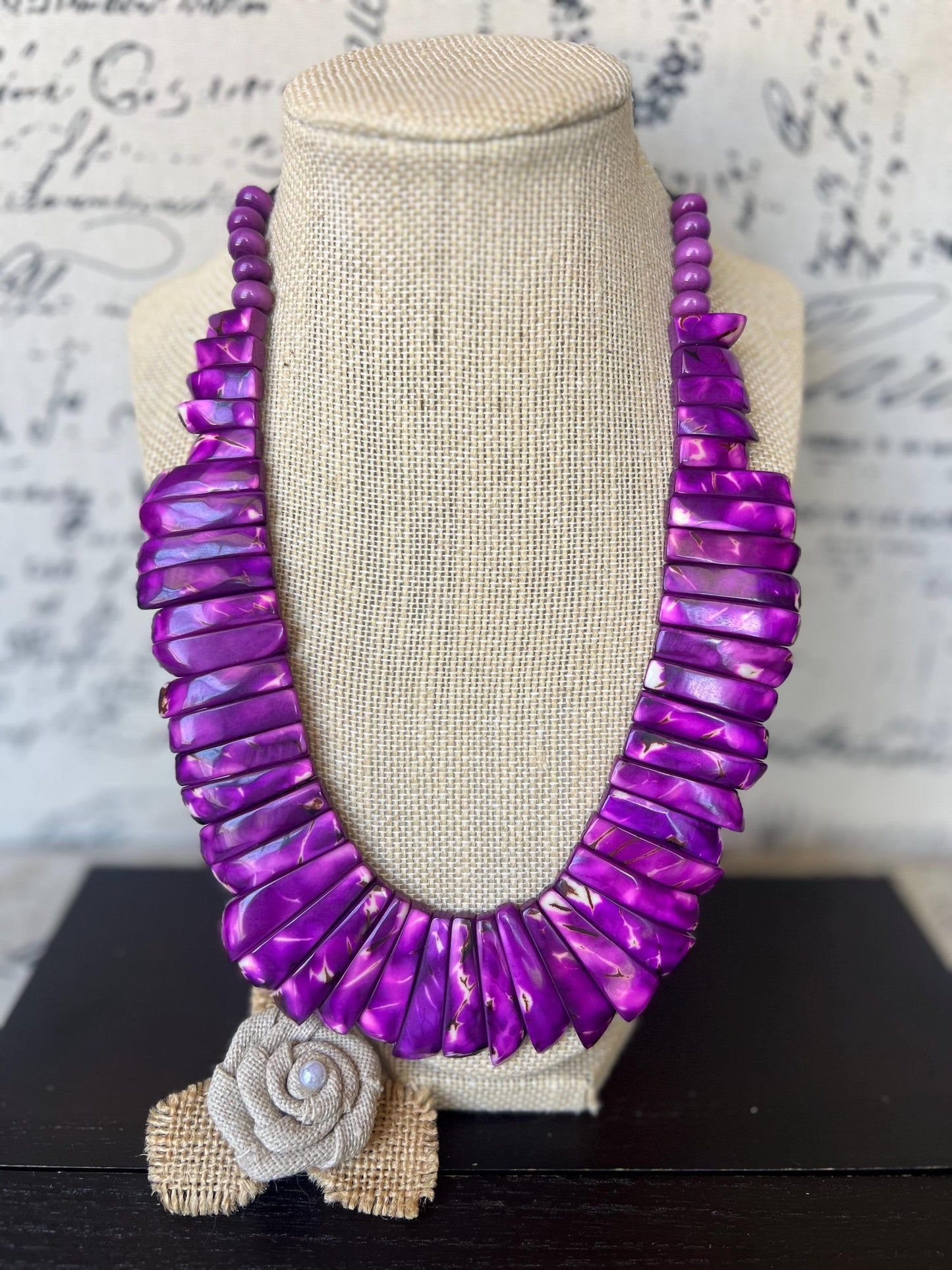 Purple statement necklace Adjustable cord Mothers day gifts Art to wear Spring fashion 2025 Handmade beaded necklace Wearable art