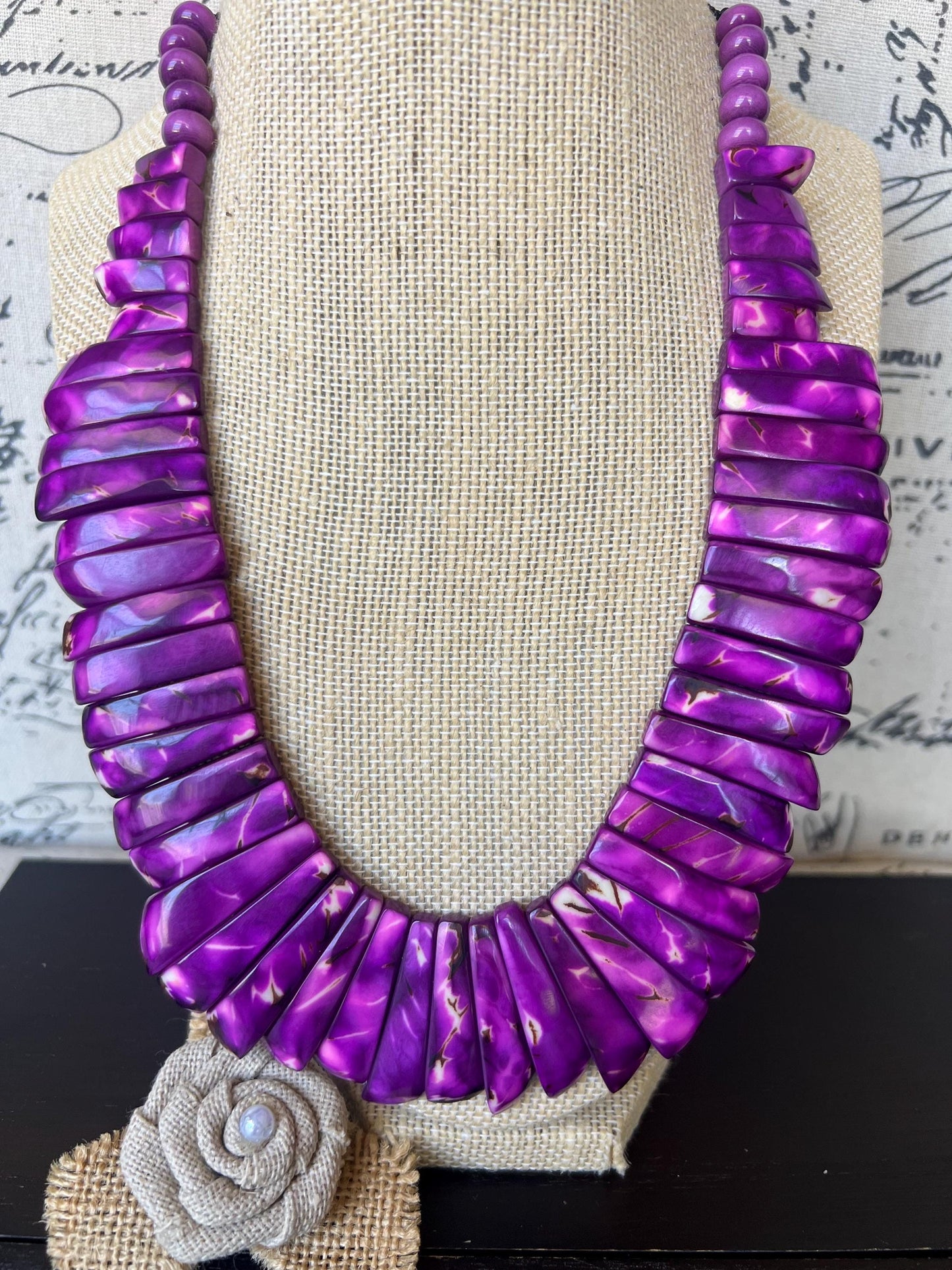 Purple statement necklace Adjustable cord Mothers day gifts Art to wear Spring fashion 2025 Handmade beaded necklace Wearable art