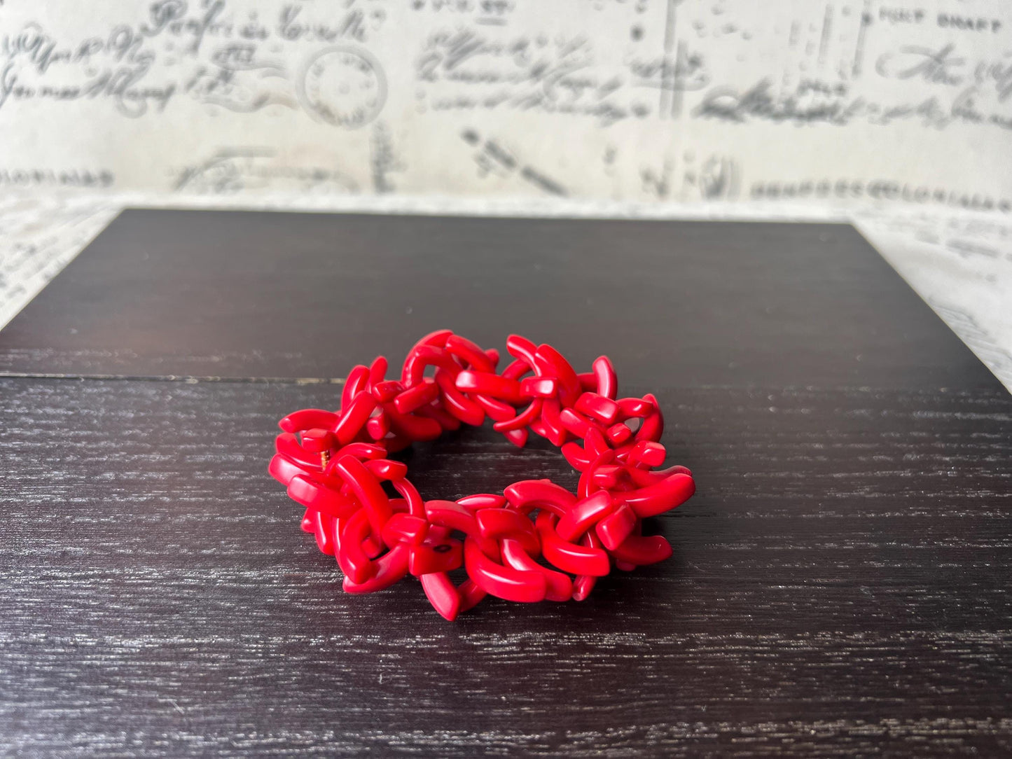 Red stretch bracelet Tagua jewelry Fall fashion trends Handmade beaded bangle Elastic cuff bracelet Statement beaded bracelet Art to wear