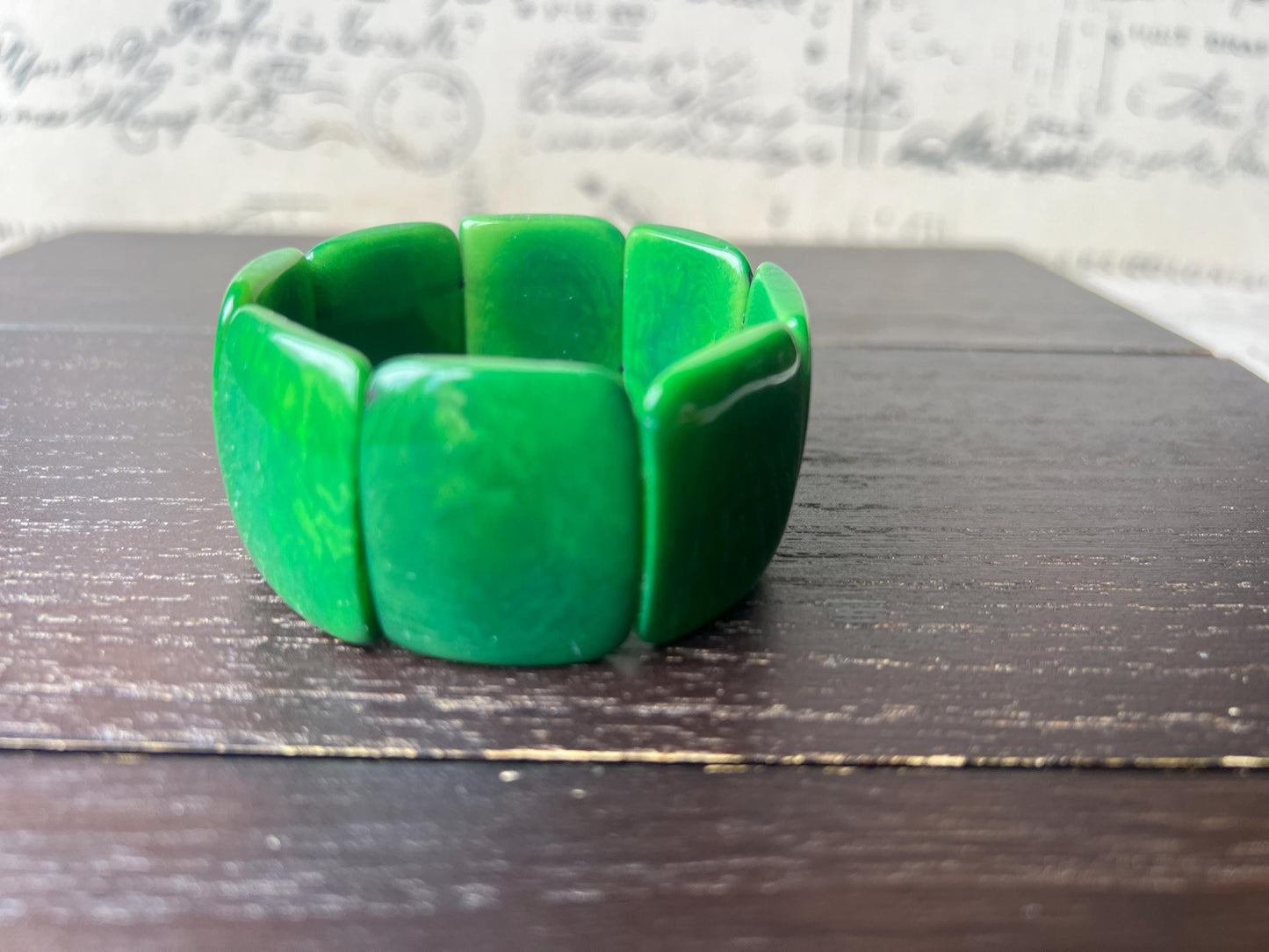 Green beaded bracelet Tagua nut jewelry Wide cuff bangle Spring jewelry Art to wear Statement handmade bracelet Mothers day gift Art to wear