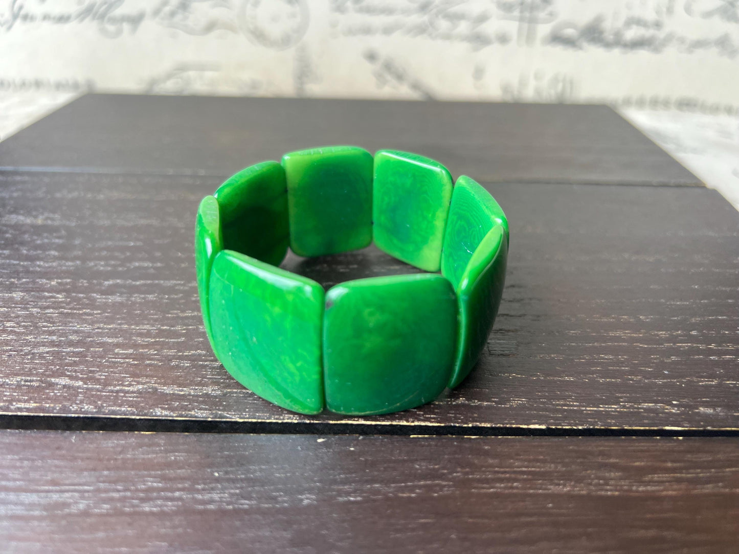 Green beaded bracelet Tagua nut jewelry Wide cuff bangle Spring jewelry Art to wear Statement handmade bracelet Mothers day gift Art to wear