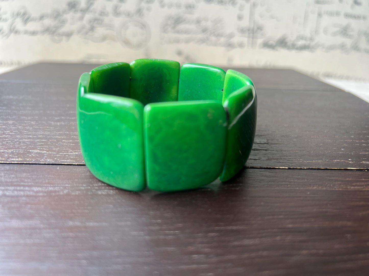 Green beaded bracelet Tagua nut jewelry Wide cuff bangle Spring jewelry Art to wear Statement handmade bracelet Mothers day gift Art to wear