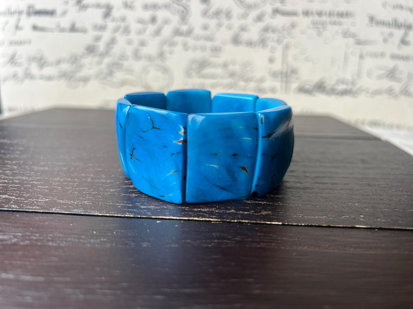 Blue huge statement bracelet Tagua jewelry Beaded stretch bangle Cuff bracelets Oversized beads Spring fashion Mothers day gifts Art to wear