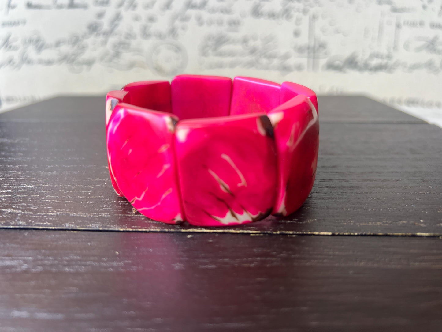 Hot pink huge statement bracelet Tagua jewelry Beaded stretch bangle Cuff bracelets Oversized beads Spring fashion 2025 Mothers day gifts