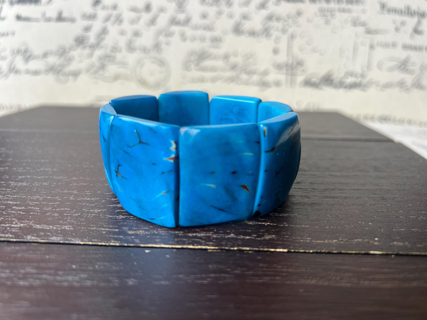 Blue huge statement bracelet Tagua jewelry Beaded stretch bangle Cuff bracelets Oversized beads Spring fashion Mothers day gifts Art to wear