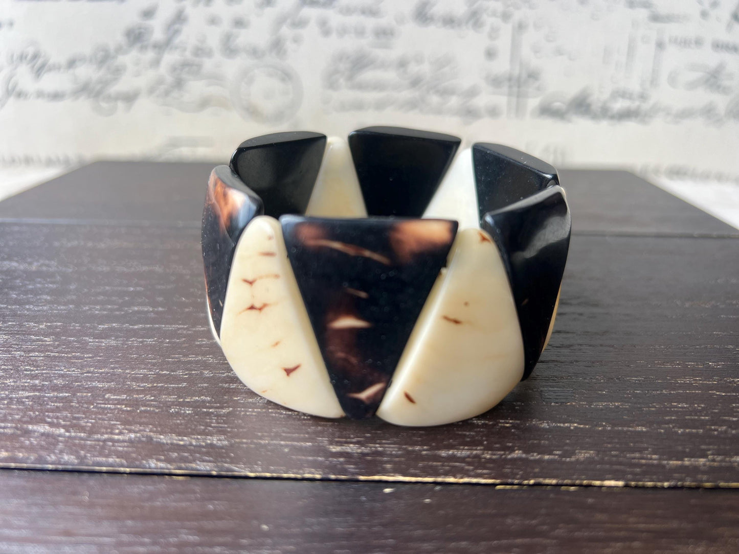 Black and white bracelet tagua jewelry Beaded stretch bangle Elastic stretch bracelet Statement beaded bangle Wearable art Summer fashion