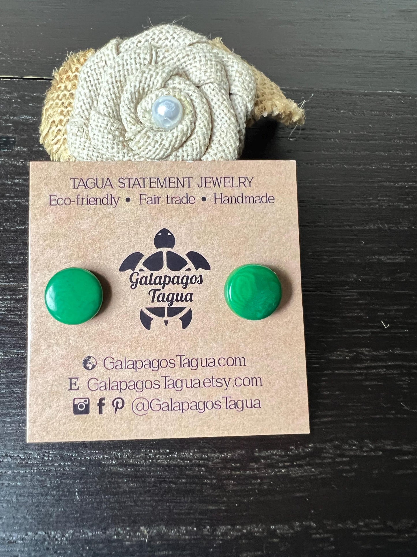 Green posts earrings Tagua jewelry Fall fashion Round studs Artisan handmade earrings Button earrings with hypoallergenic posts