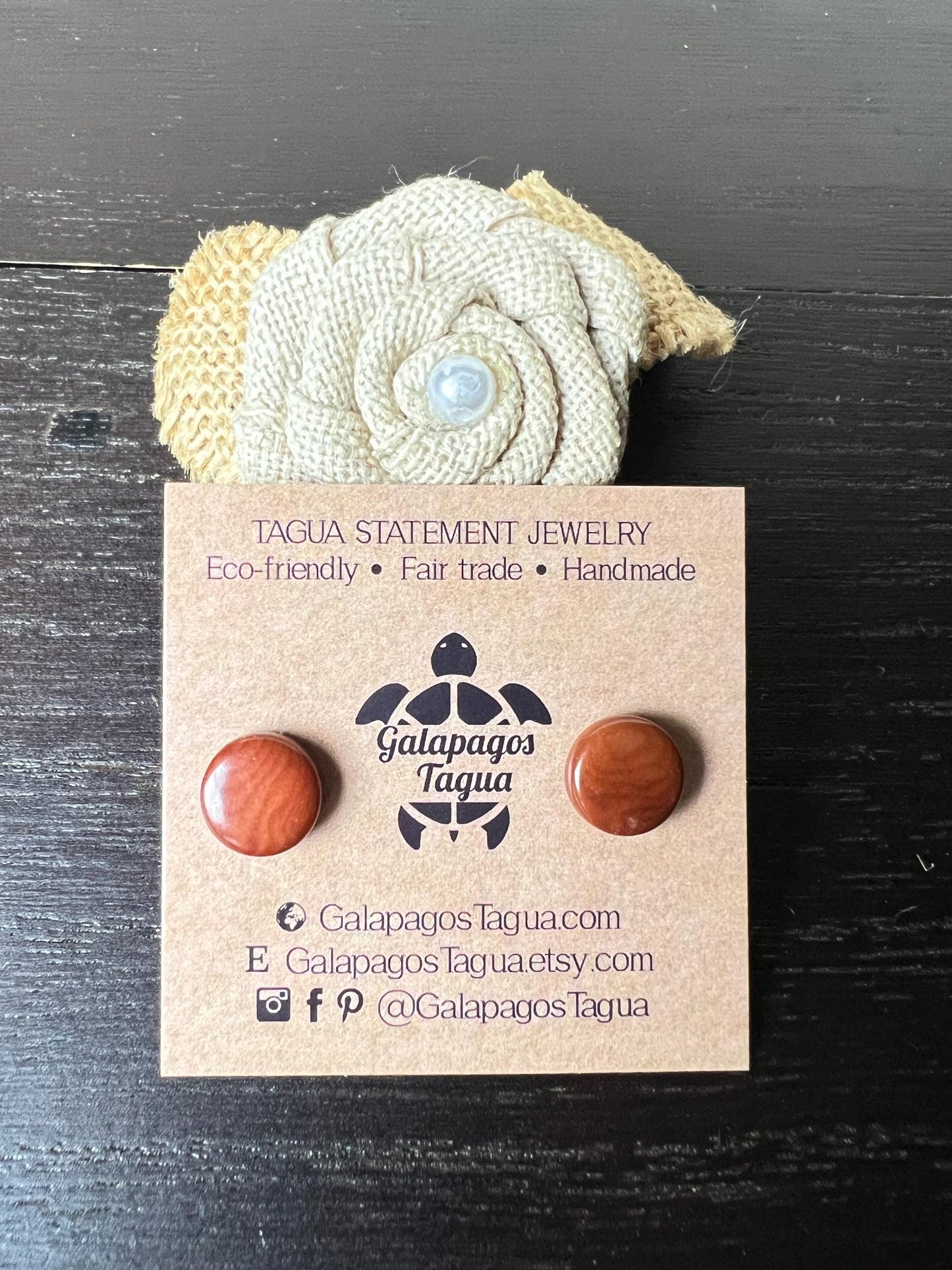 Brown stud earrings Round beaded earrings Tagua jewelry Geometric post Fall fashion style Cute colorful earrings Art to wear Beach fashion