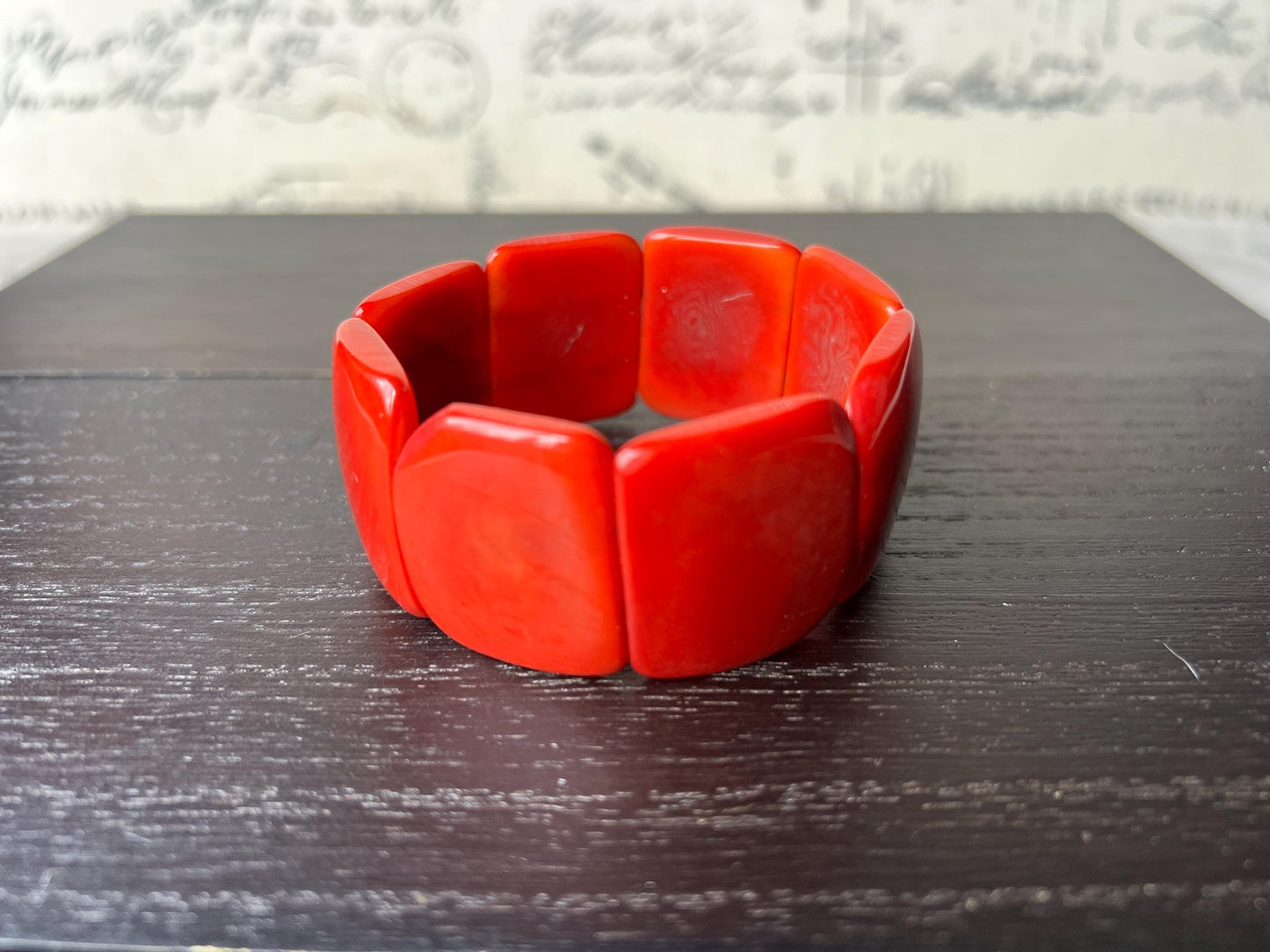 Red orange beaded bracelet Tagua nut Jewelry Fall fashion Big bold beads Wide cuff bangle Art to wear Artsy gifts Handmade Fall fashion