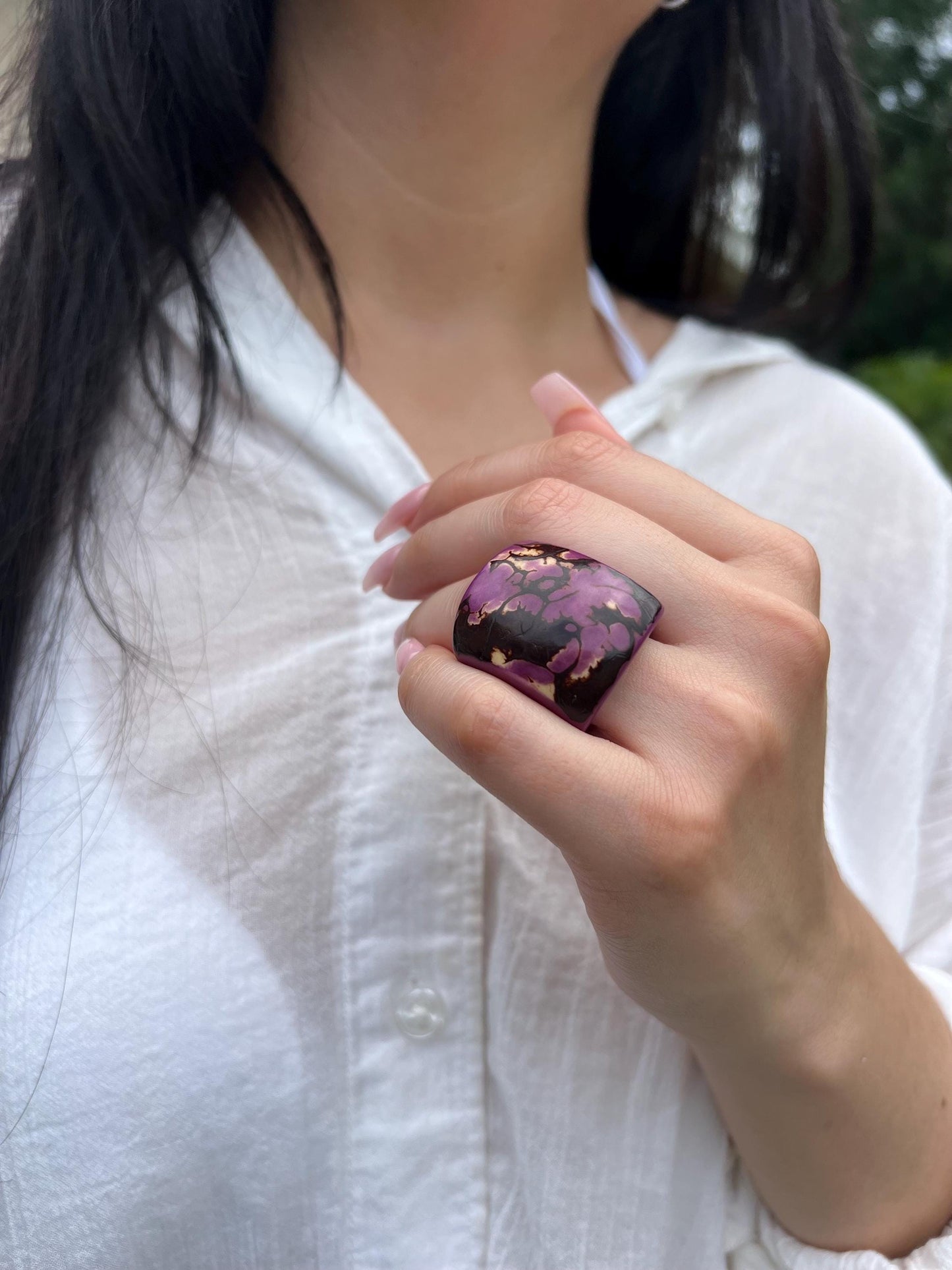 Purple statement cocktail ring Tagua Rings Big bold dramatic ring Oversized Fashion ring