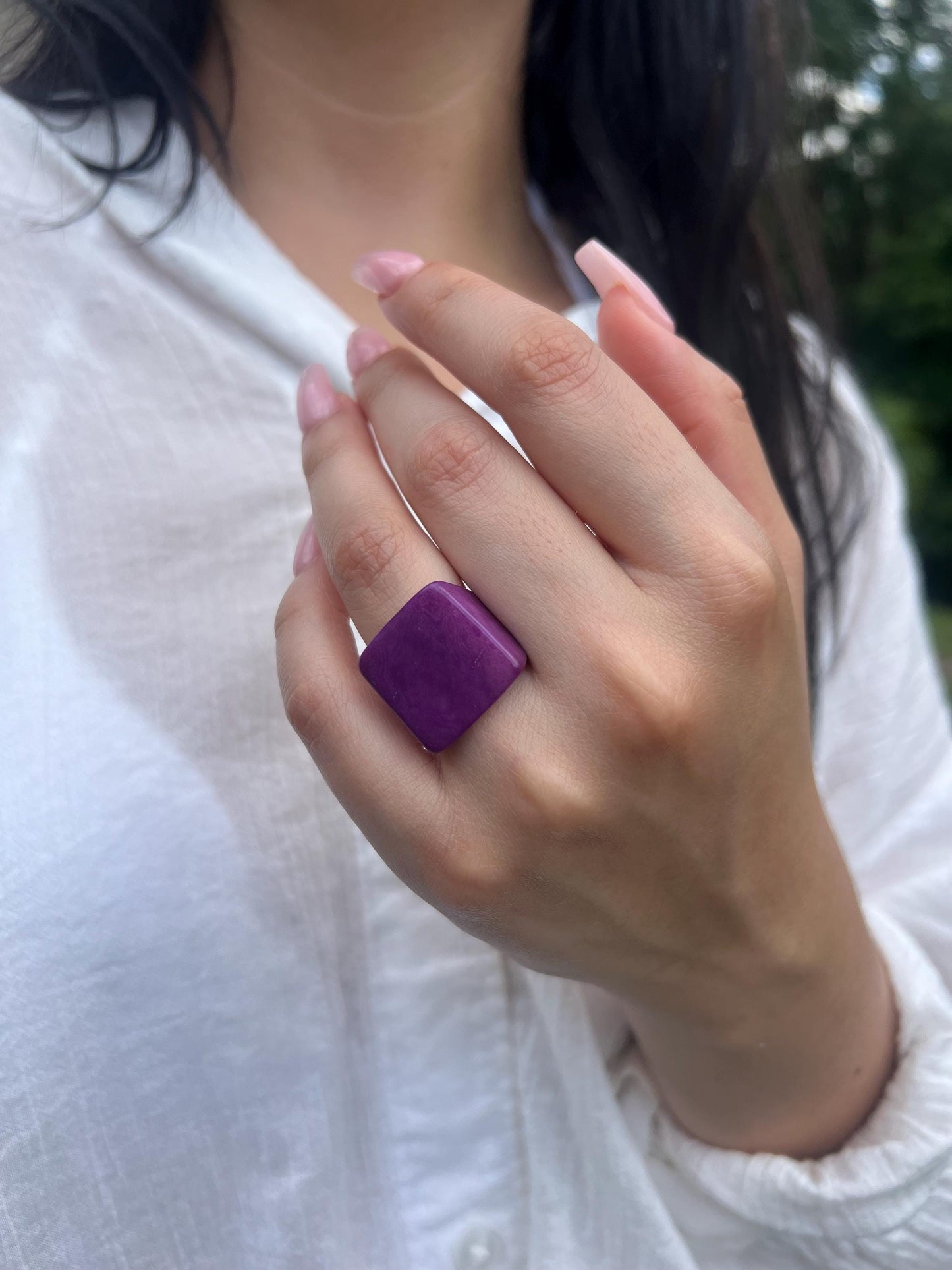 Big purple ring Statement cuff ring Tagua jewelry Large cocktail ring Chunky rings for women Wide band ring Thick rings Wearable art Unisex