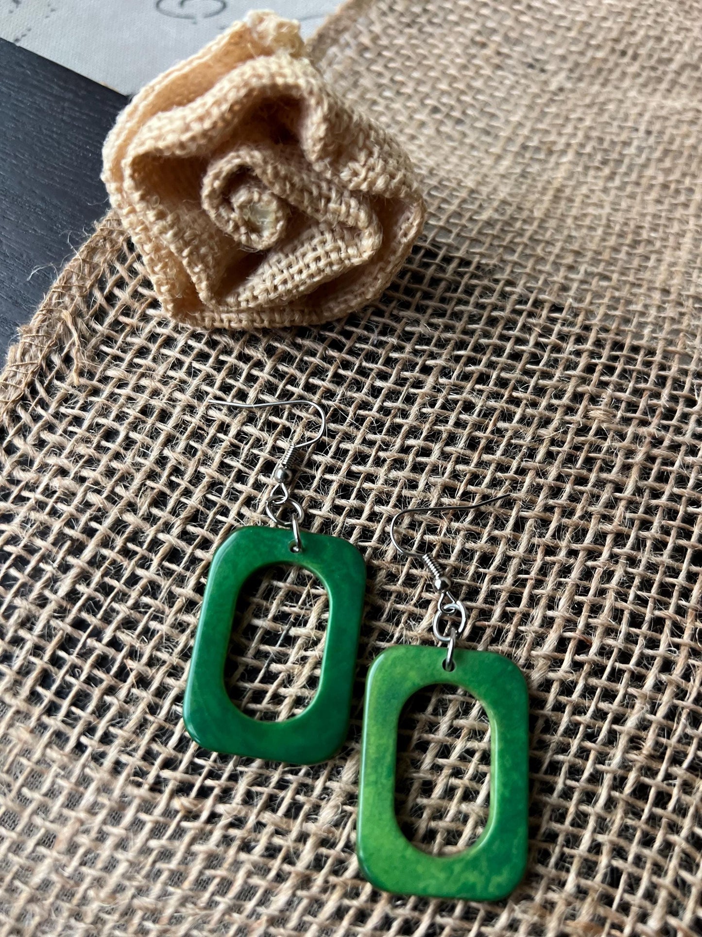 Green statement earrings Dangle and drop earrings Fall fashion Tagua nut jewelry Artsy gifts Rectangle jewelry Long dangles Cruise trends