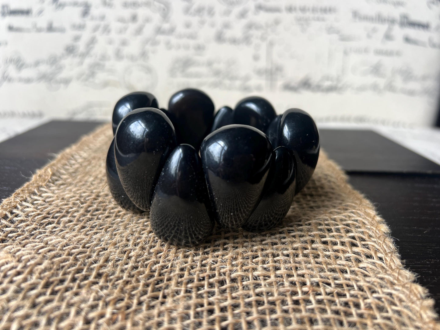 Black statement bracelet Tagua jewelry Big bracelet for women Raindrop bracelet Art to wear Elastic stretch chunky bracelet Fall fashion