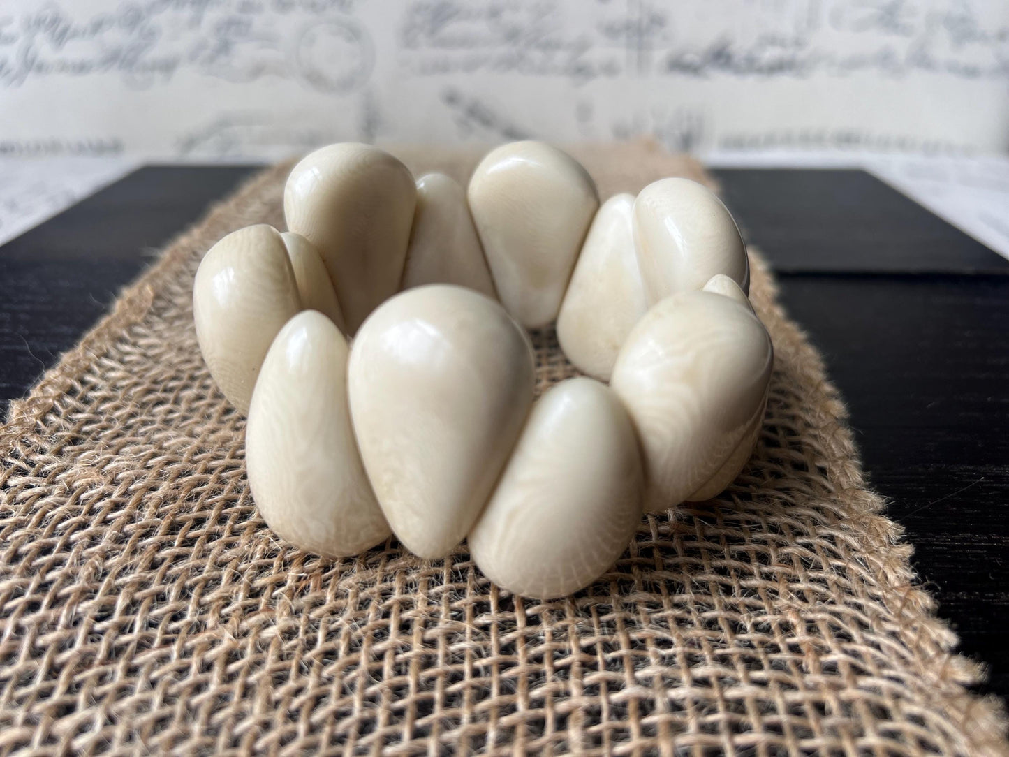Ivory white statement bracelet Tagua jewelry 14 year wedding anniversary gift Big chunky bracelet Elastic stretch chunky bracelet For fall