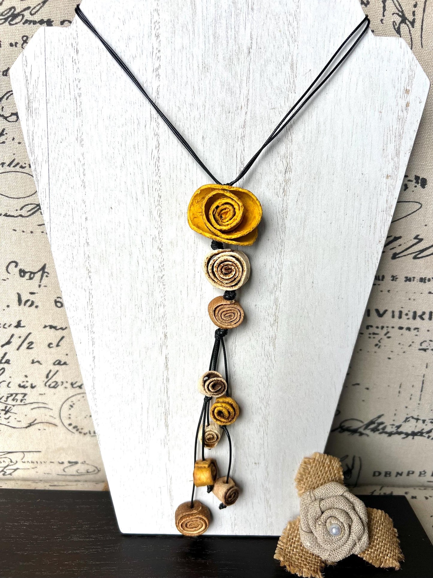 Yellow flower pendant necklace Dainty rose necklace Floral necklace Adjustable cord Rose jewelry Artistic necklace Wearable art