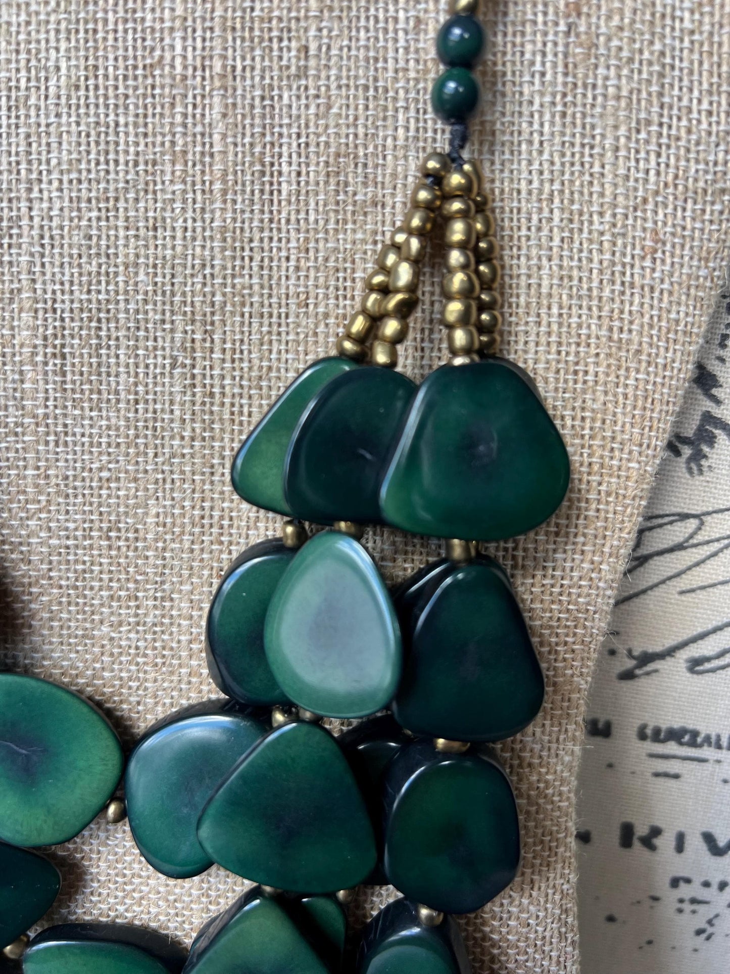 Dark green waterfall necklace Tagua jewelry Big bold necklaces Multi layer beaded necklace Fall Fashion Holidays trends Statement necklace