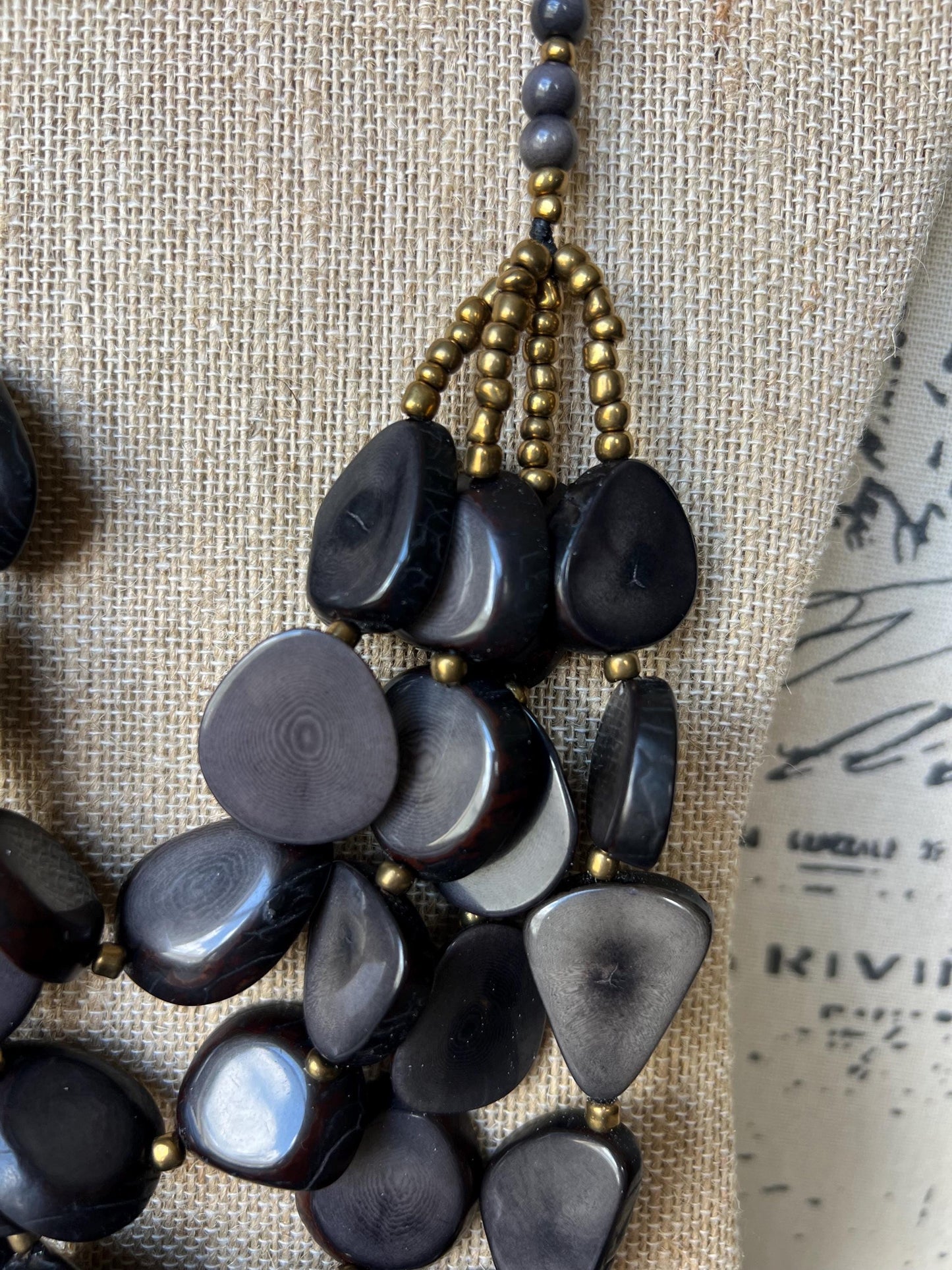 Gray multi layer statement necklace Tagua jewelry Big bold necklaces Adjustable cord Fashionable gifts Wearable art Fall fashion