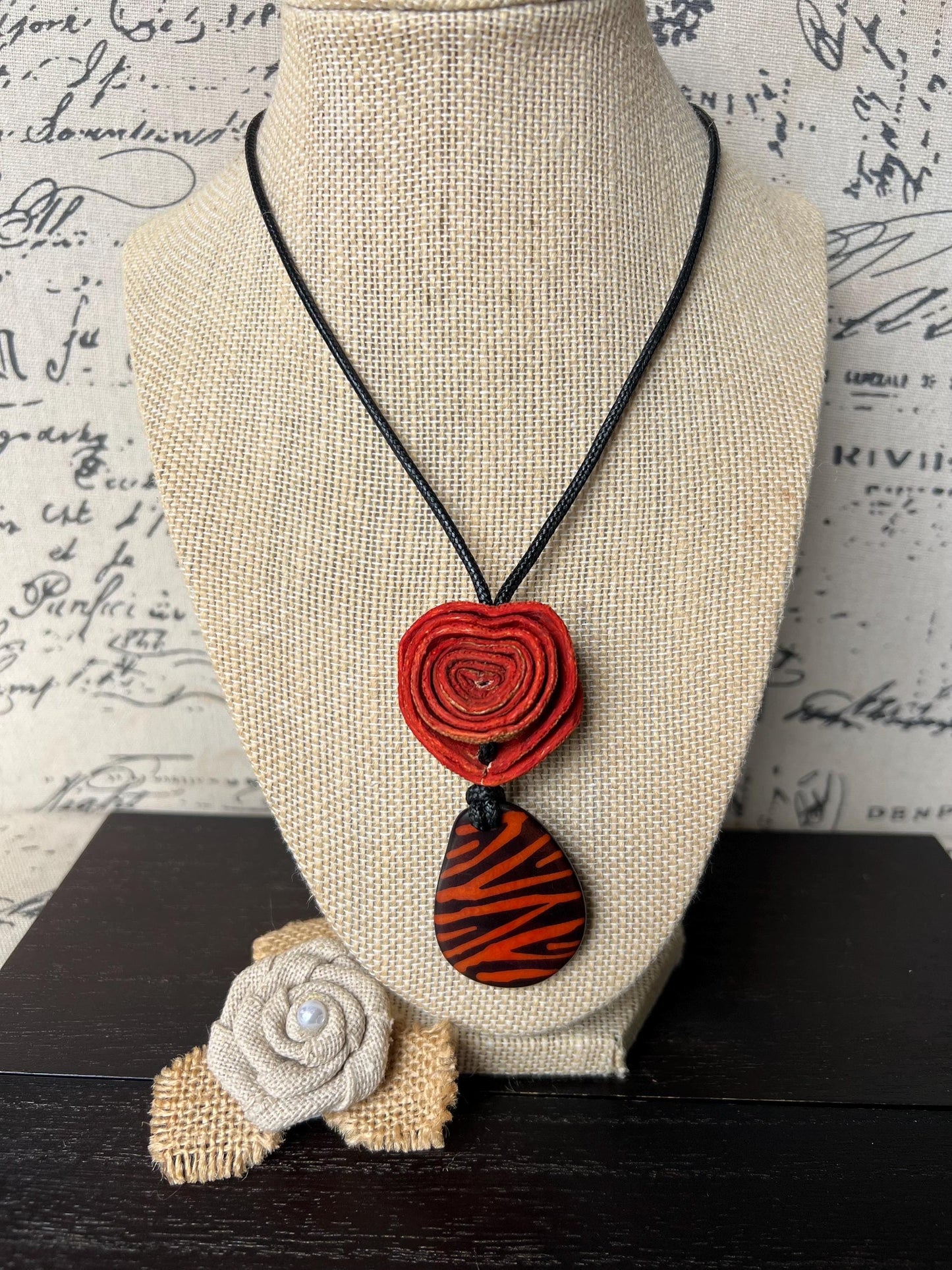 Orange rose pendant necklace Dainty flower necklace Adjustable cord Art to wear Artistic necklace Feminine artsy gifts