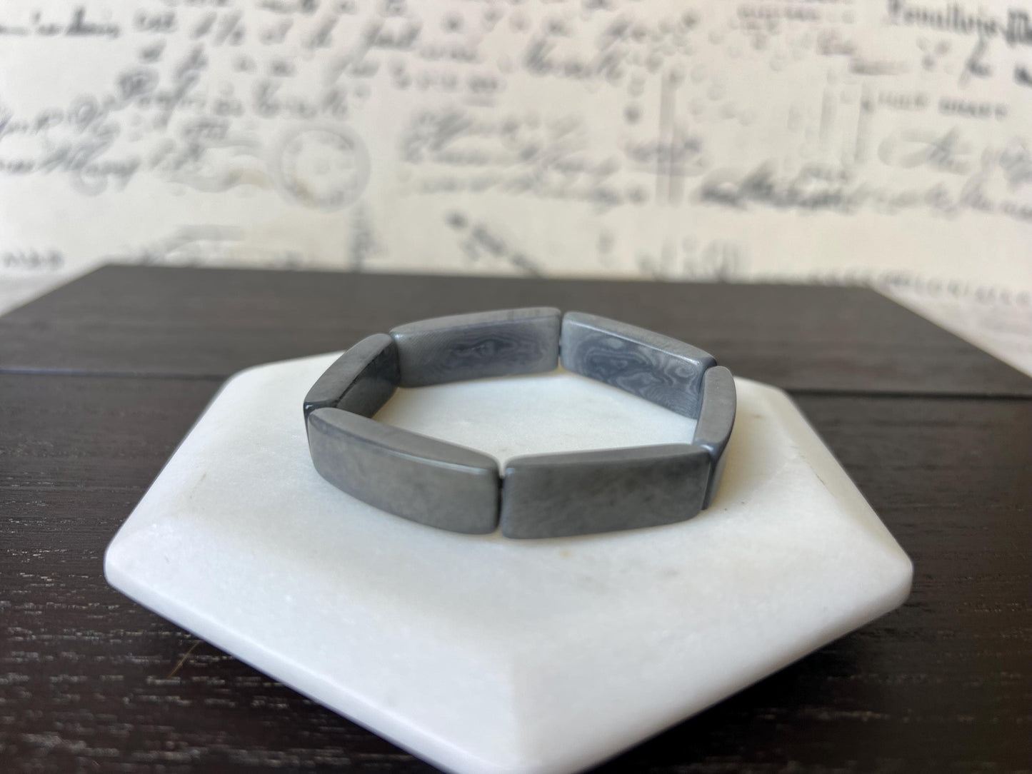 Gray handmade bracelet Elastic stretch bangle Tagua nut jewelry Adjustable bracelet for small wrist 5”