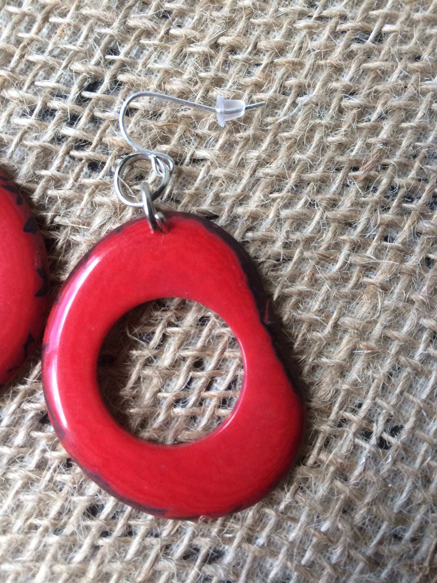 Tagua earrings Big red earrings Statement hoops Beaded handmade Artisan handmade beads Mod dangles Fall fashion Christmas Stocking stuffers