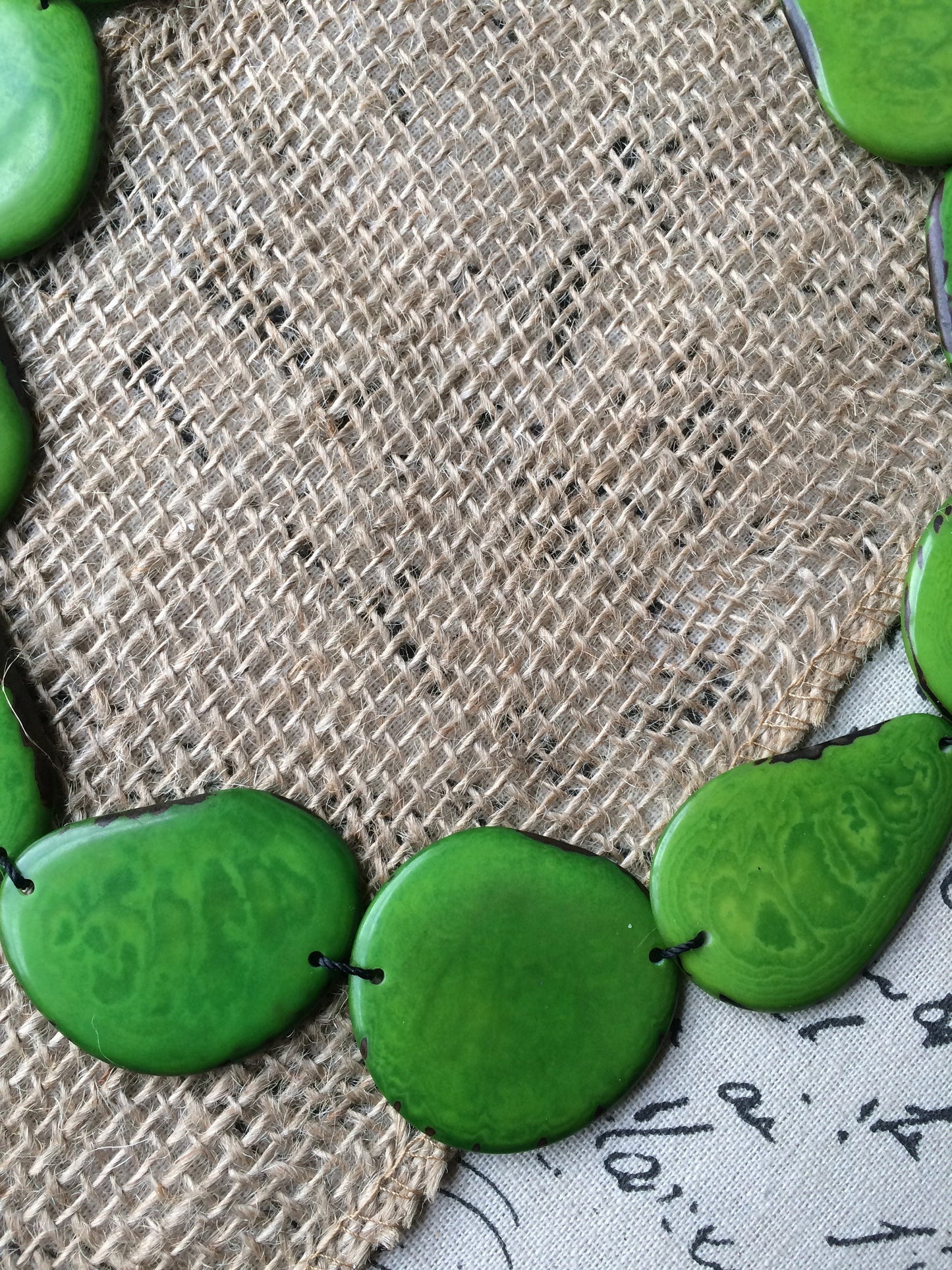 Green Emerald necklace Tagua nut jewelry Long bib collar with adjustable leather straps Single layer beaded necklace Spring fashion trends