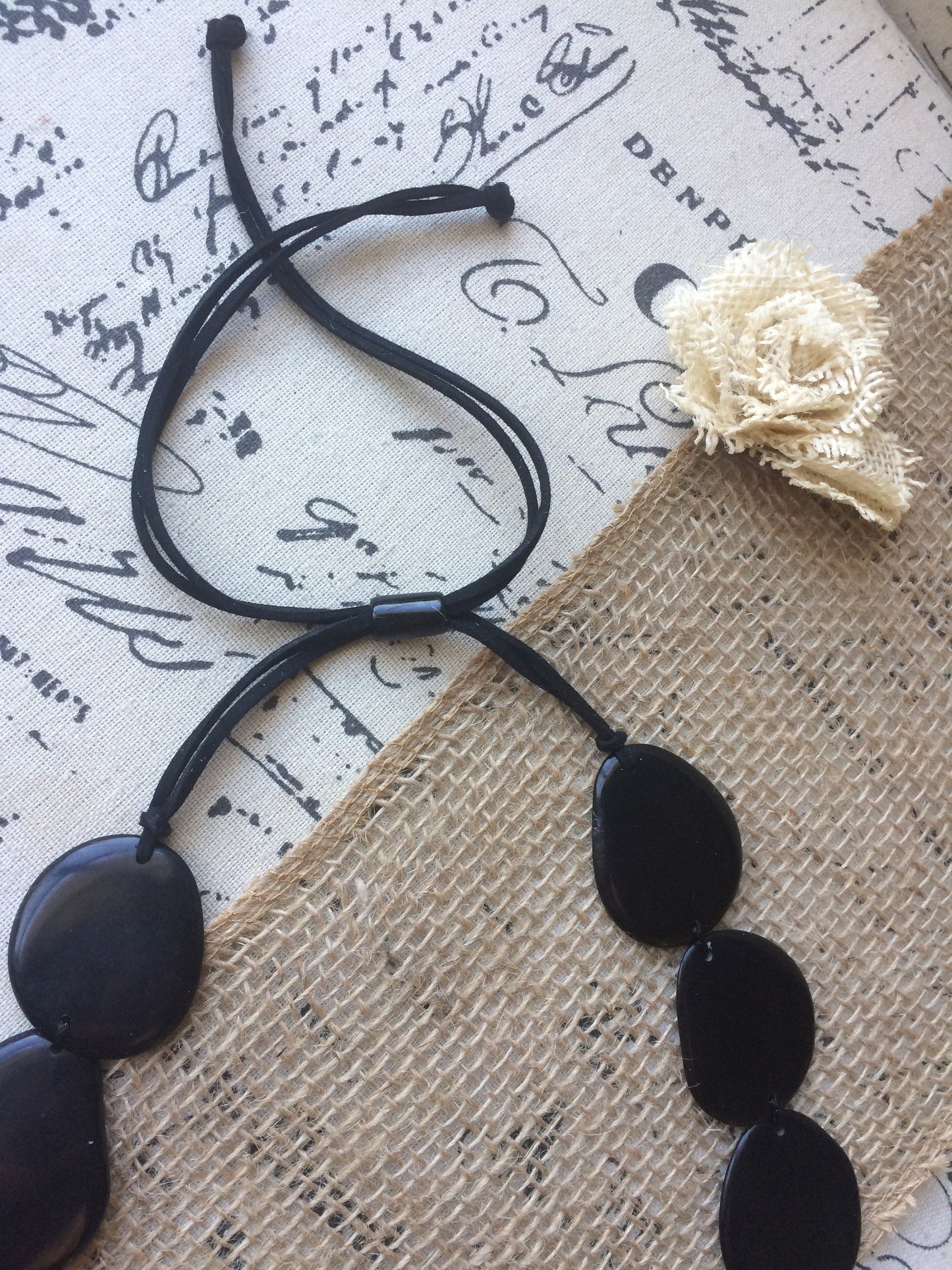 Black single strand statement necklace Tagua nut jewelry Big bold chunky necklace Handmade collar with adjustable leather strap Huge beads
