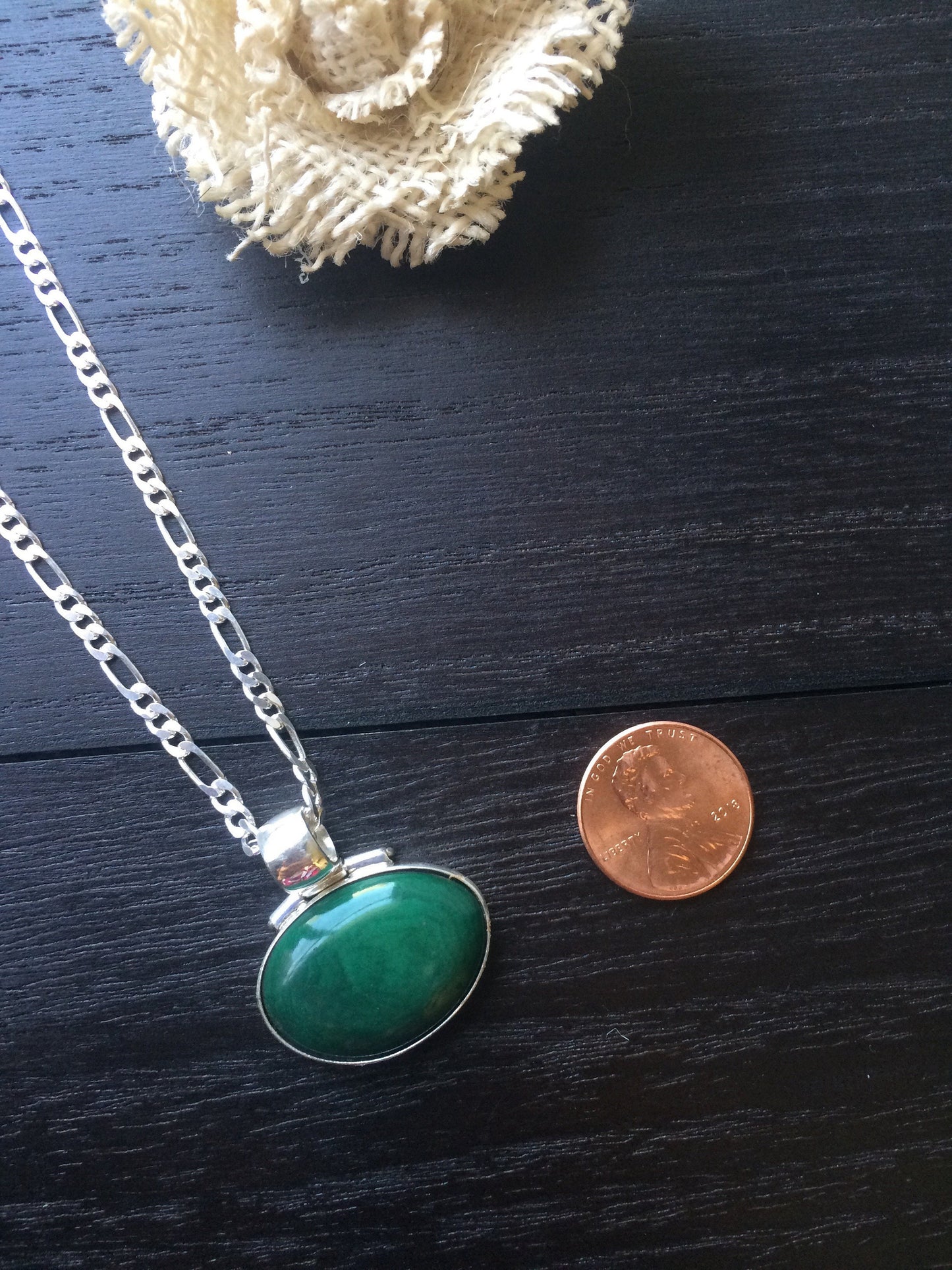 925 Sterling Silver Pendant with Green Tagua in Figaro chain Oval Cabochon Statement fine jewelry Dainty necklace Anniversary gifts for wife