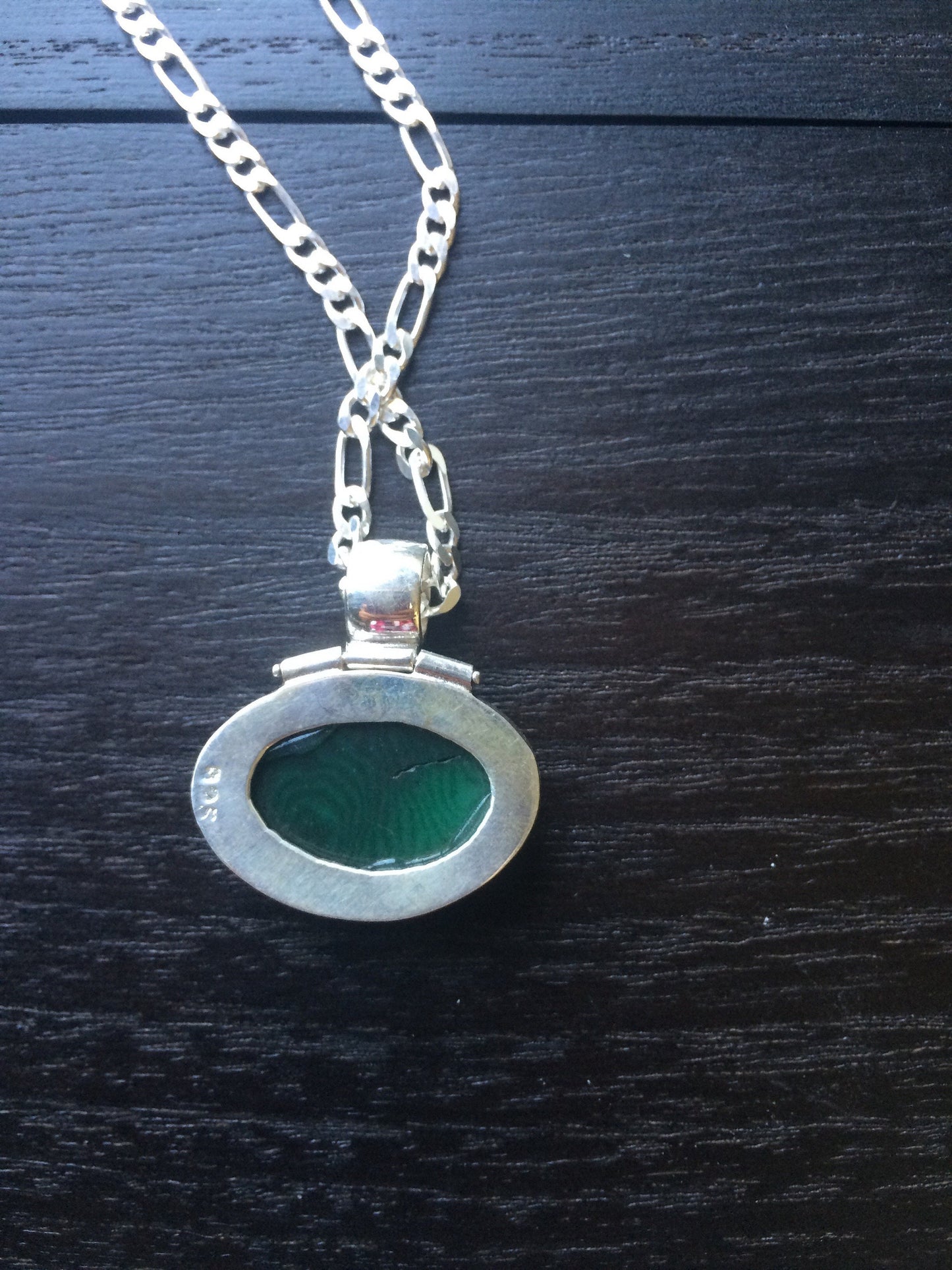 925 Sterling Silver Pendant with Green Tagua in Figaro chain Oval Cabochon Statement fine jewelry Dainty necklace Anniversary gifts for wife