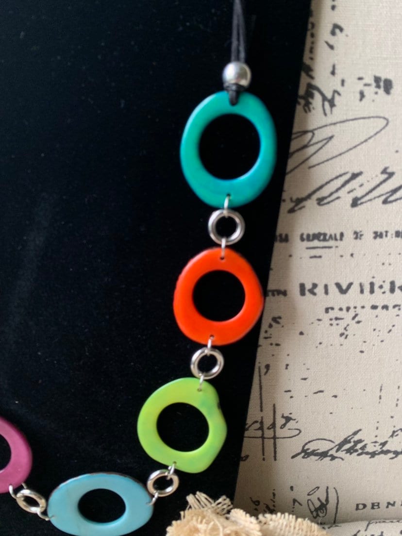 Rainbow Tagua necklace Lightweight Unusual jewelry Huge handmade bead Statement collar Beach fashion style Mother's day gifts for wife