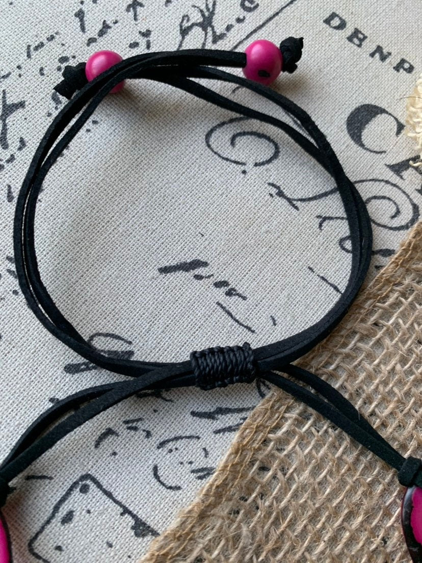 Pink tagua necklace Statement geometric jewelry Mothers Day gifts Handmade donut shape beads Anniversary gift Spring trendy fashion
