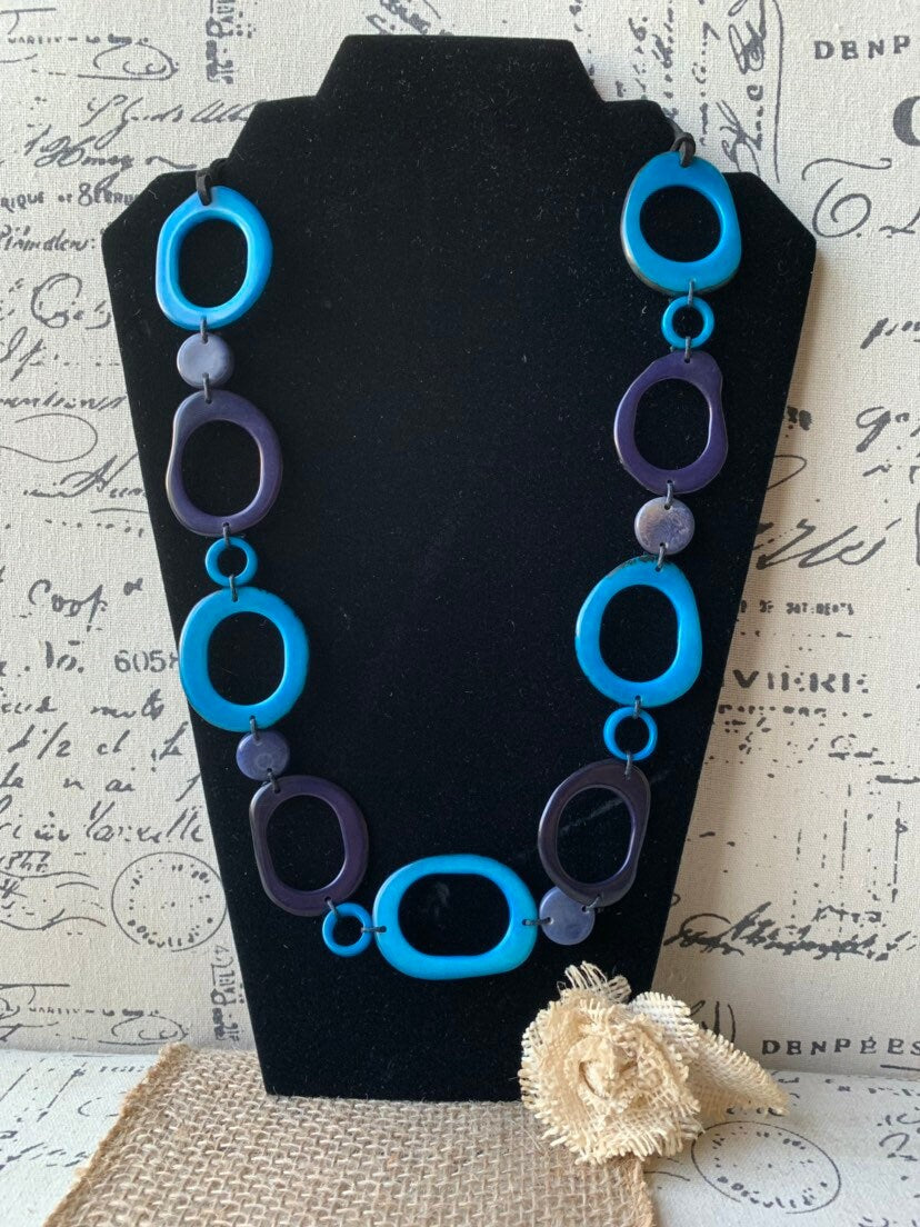 Turquoise blue necklace Statement geometric jewelry Handmade donut shape bead Spring fashion trends Anniversary gifts for wife Beach wedding