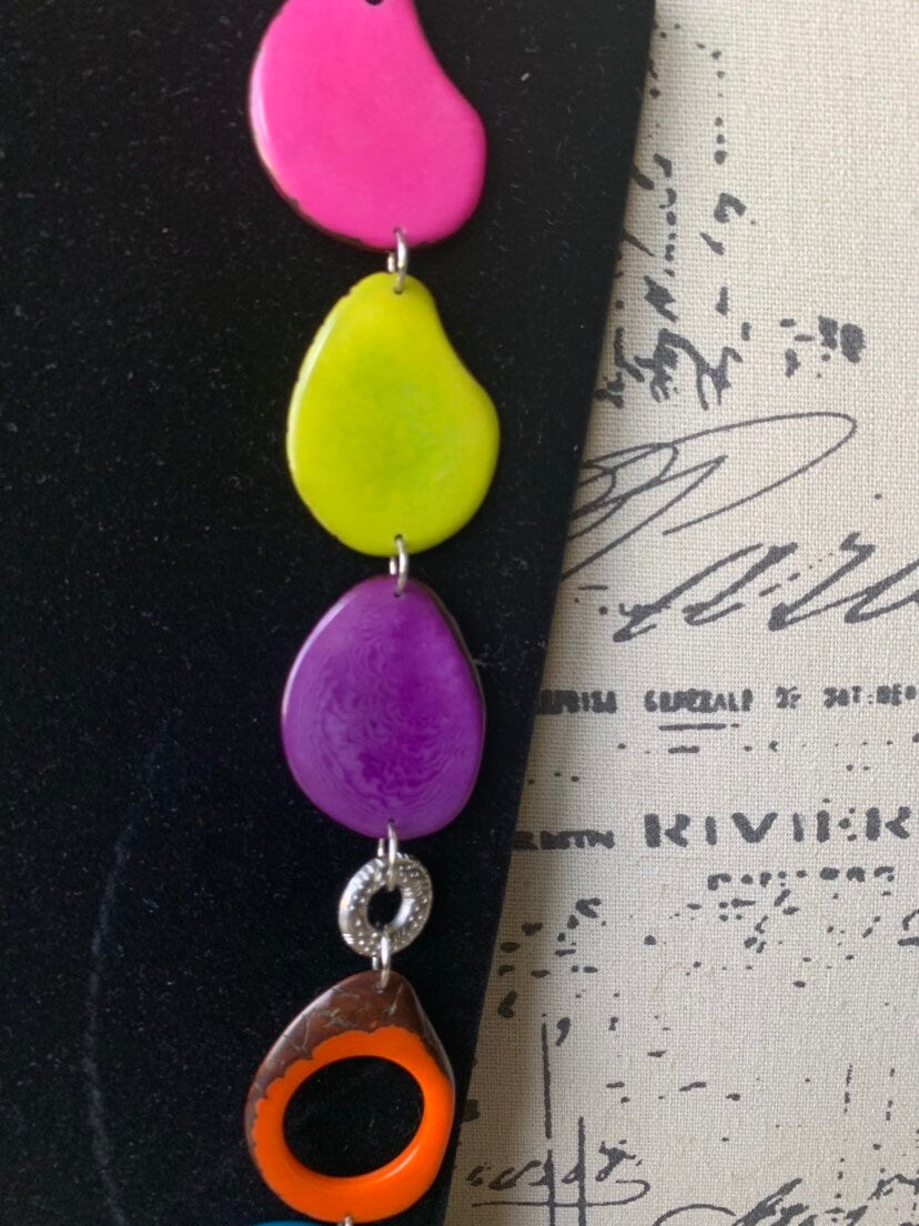 Multi color statement necklace Rainbow Tagua nut necklace Geometric jewelry Big bold chunky necklace Artisan handmade Fall fashion trends
