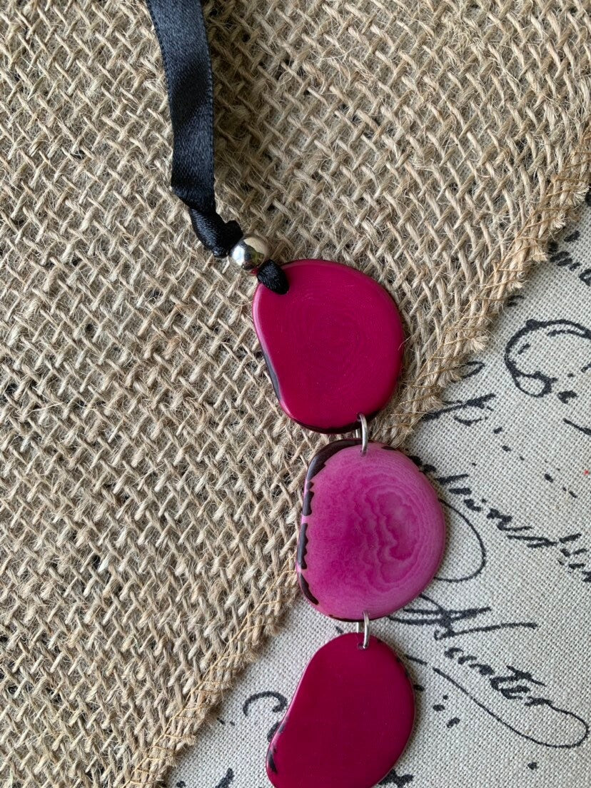 Pink statement necklace Tagua necklace Trendy jewelry for beach Anniversary gift Geometric jewelry Big bold chunky necklace Spring fashion