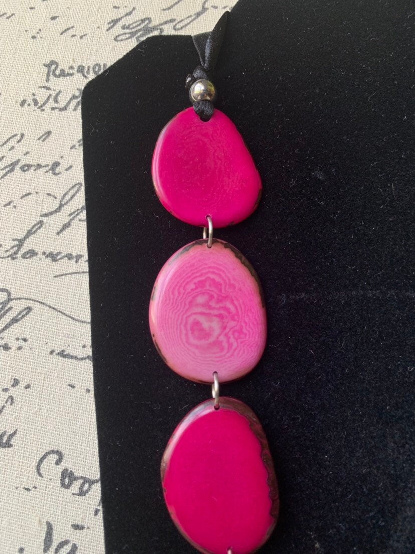 Pink statement necklace Tagua necklace Trendy jewelry for beach Anniversary gift Geometric jewelry Big bold chunky necklace Spring fashion