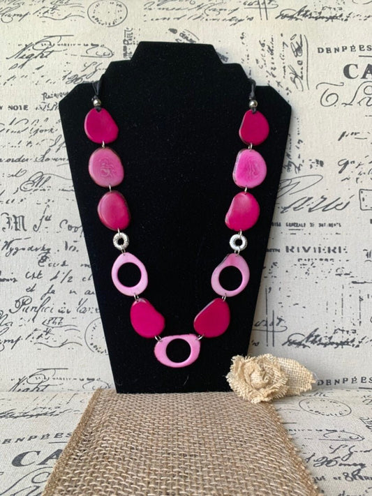 Pink statement necklace Tagua necklace Trendy jewelry for beach Anniversary gift Geometric jewelry Big bold chunky necklace Spring fashion
