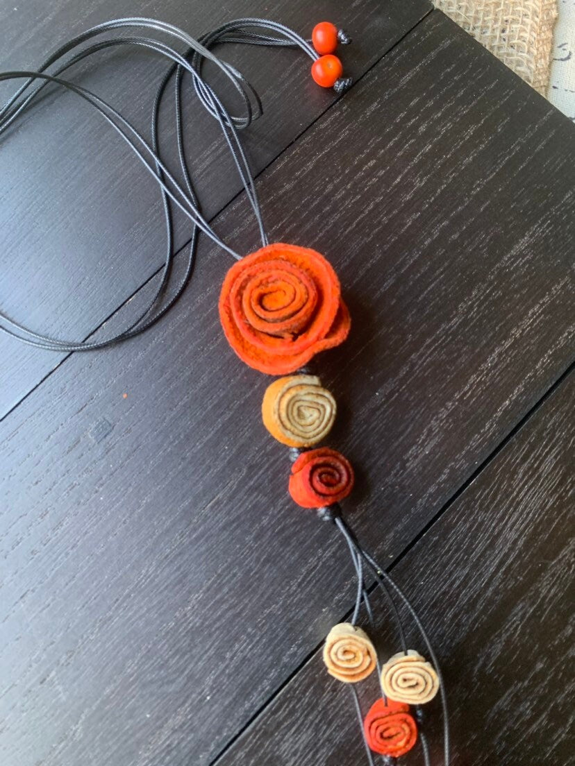 Rose pendant necklace Dainty orange rose necklace Floral choker Summer trendy fashion Extra long adjustable necklaceMother's day gifts