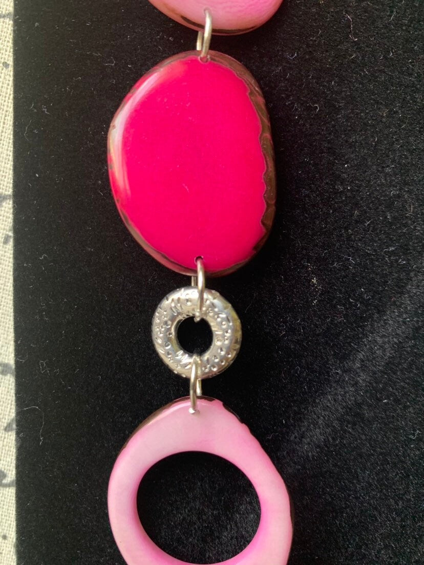 Pink statement necklace Tagua necklace Trendy jewelry for beach Anniversary gift Geometric jewelry Big bold chunky necklace Spring fashion