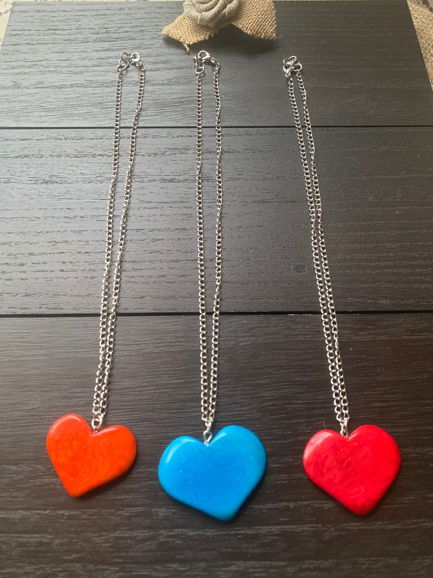 Orange Statement Pendant Necklace Heart Jewelry Love Gift Anniversary gift for wife Minimalist necklace Artisan handmade in Colombia Organic