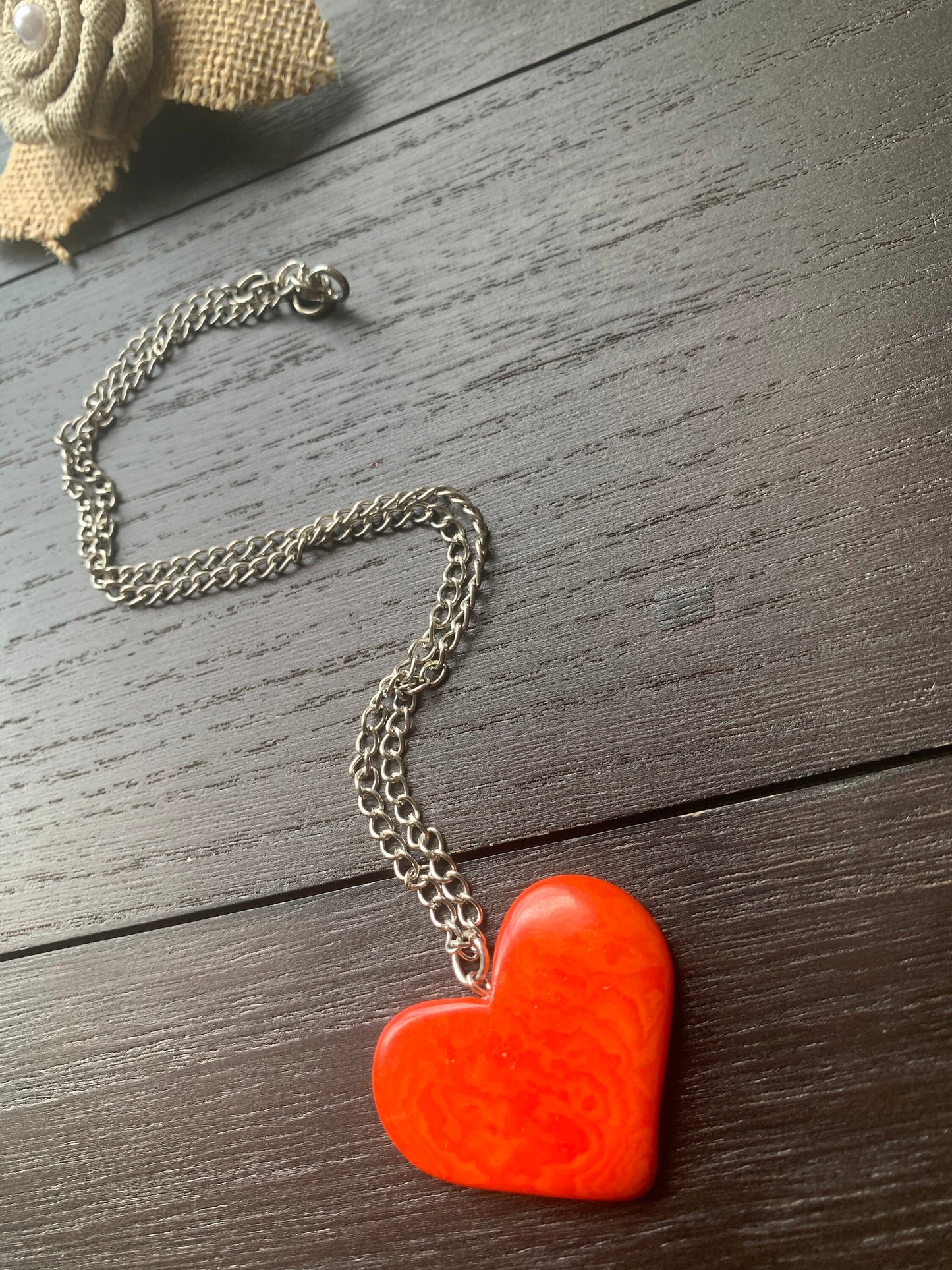 Orange Statement Pendant Necklace Heart Jewelry Love Gift Anniversary gift for wife Minimalist necklace Artisan handmade in Colombia Organic