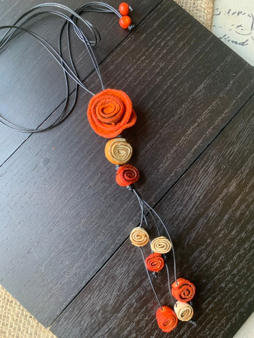 Rose pendant necklace Dainty orange rose necklace Floral choker Summer trendy fashion Extra long adjustable necklaceMother's day gifts