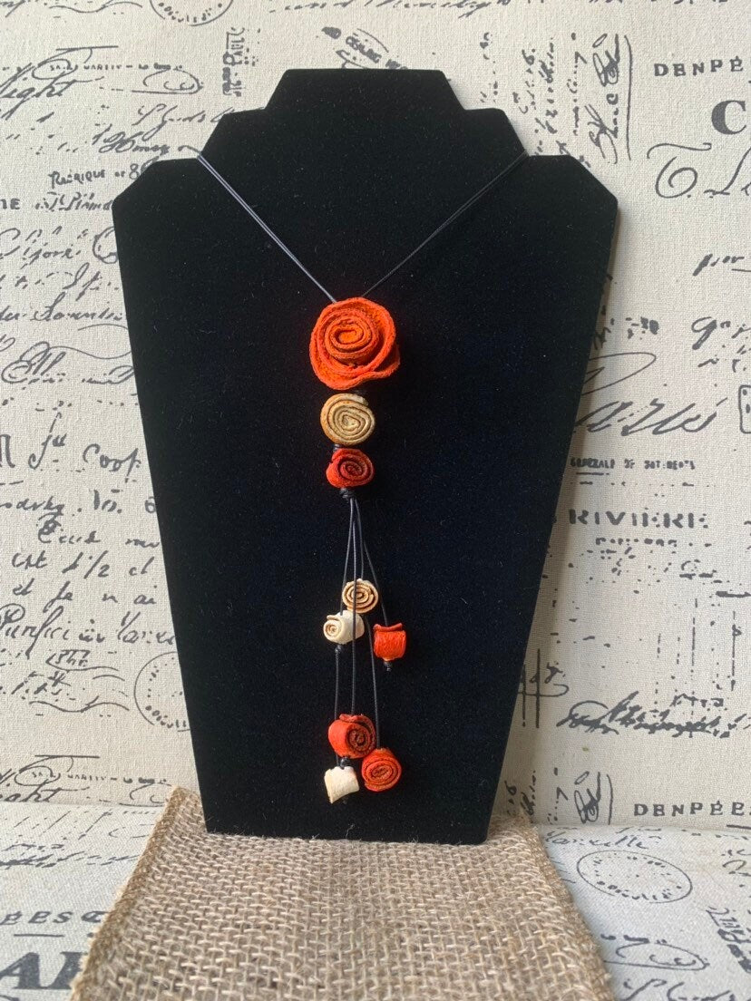 Rose pendant necklace Dainty orange rose necklace Floral choker Summer trendy fashion Extra long adjustable necklaceMother's day gifts
