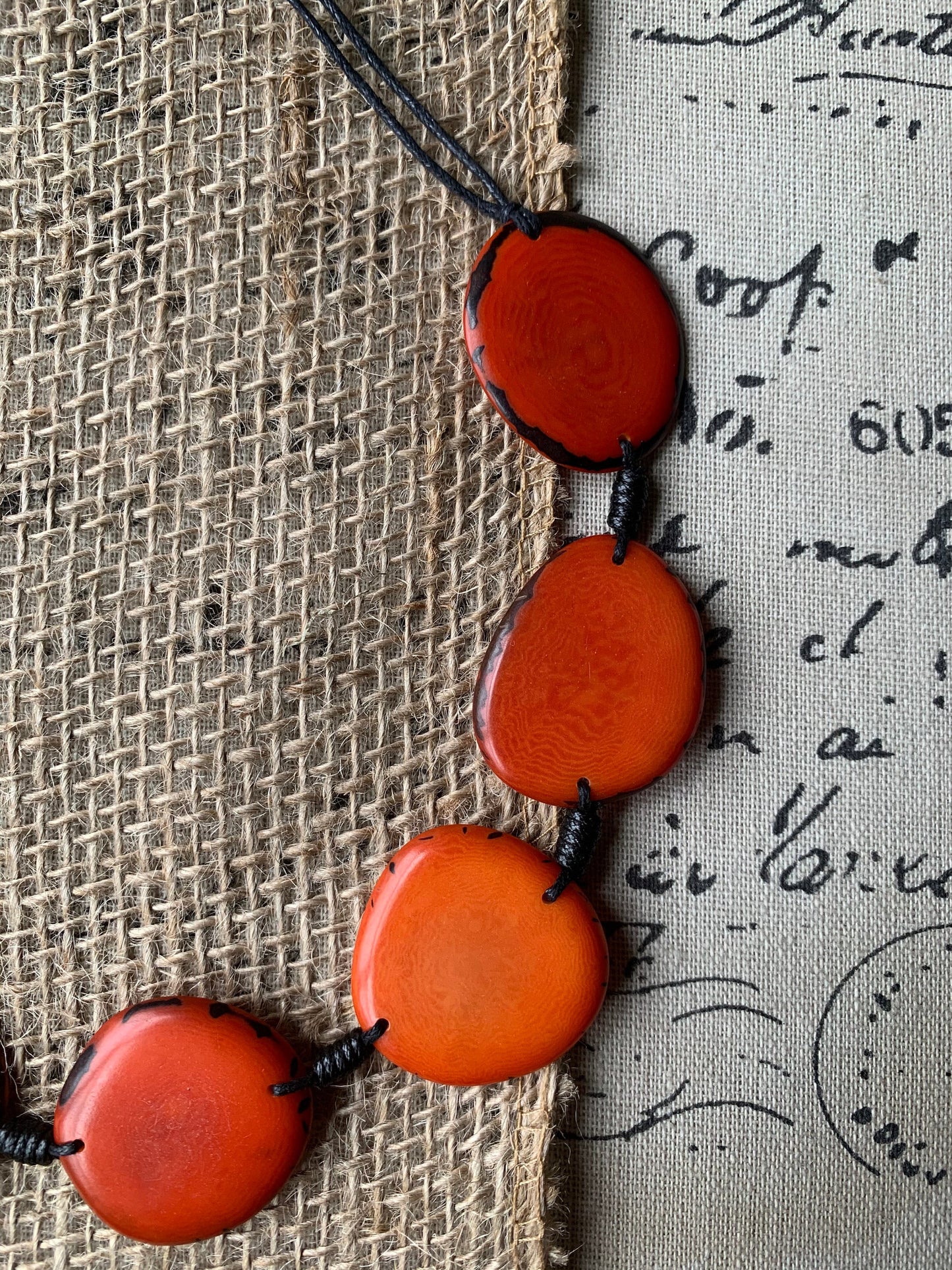 Burnt orange simple beaded necklace Fall fashion jewelry Tagua necklace Handmade with adjustable strap Unusual collar Single one strand