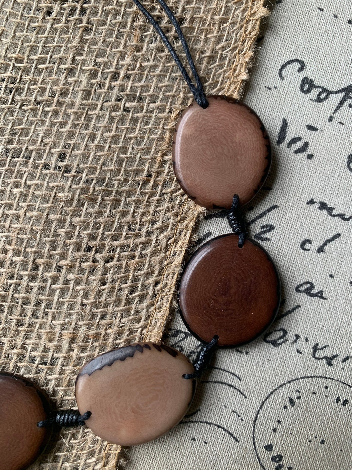Brown statement necklace Tagua jewelry Bib chunky single strand necklace Artisan handmade Beaded collar Fall fashion trends Autumn style