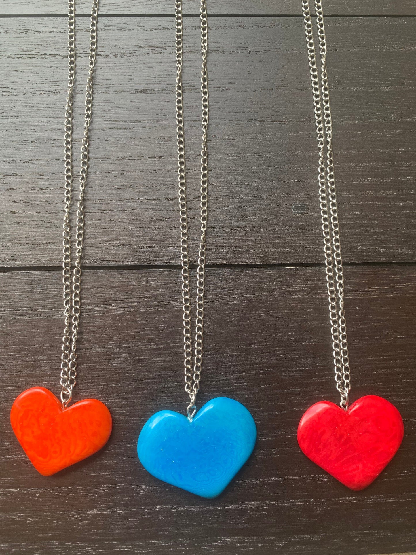 Orange Statement Pendant Necklace Heart Jewelry Love Gift Anniversary gift for wife Minimalist necklace Artisan handmade in Colombia Organic