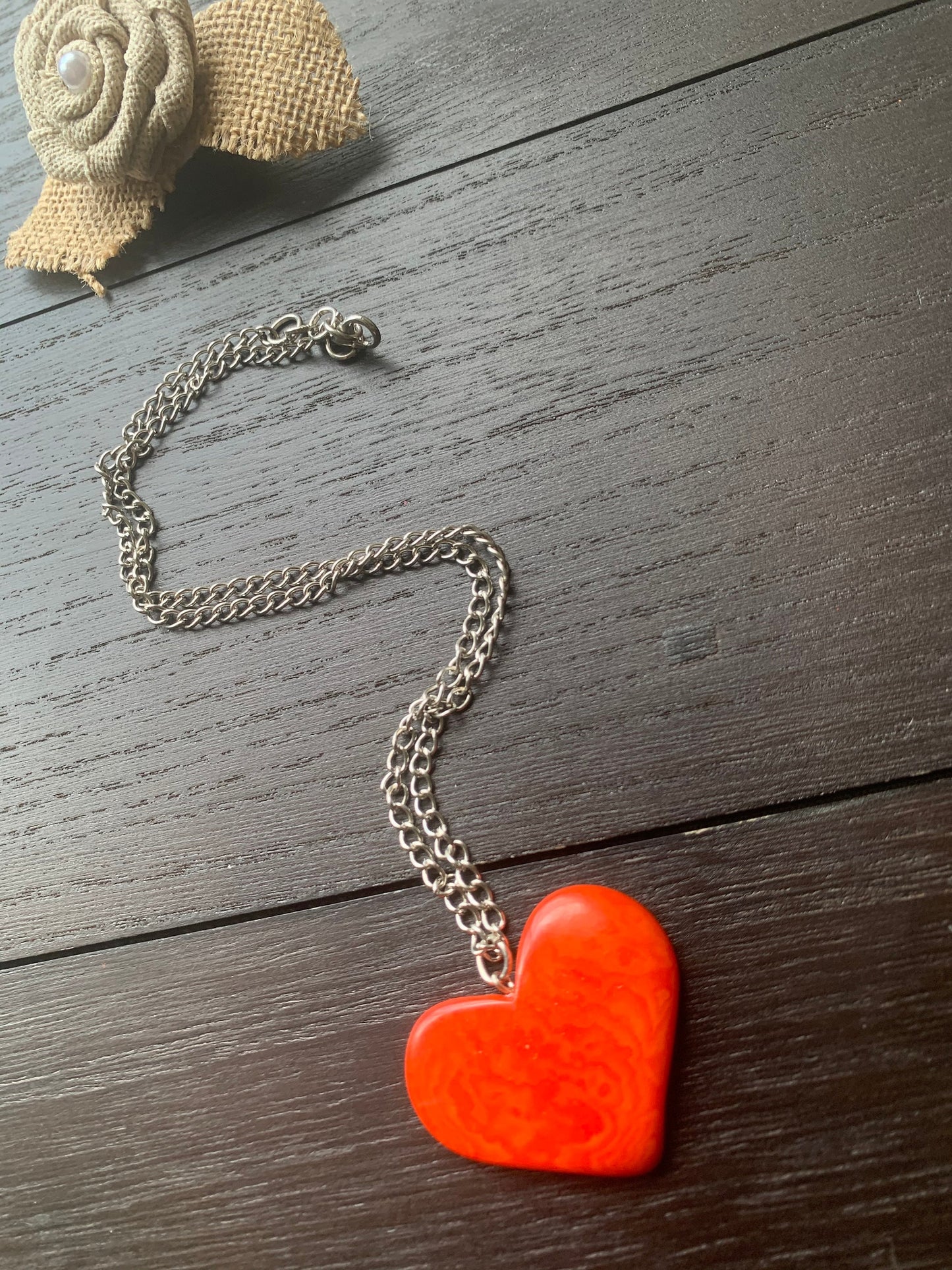 Orange Statement Pendant Necklace Heart Jewelry Love Gift Anniversary gift for wife Minimalist necklace Artisan handmade in Colombia Organic