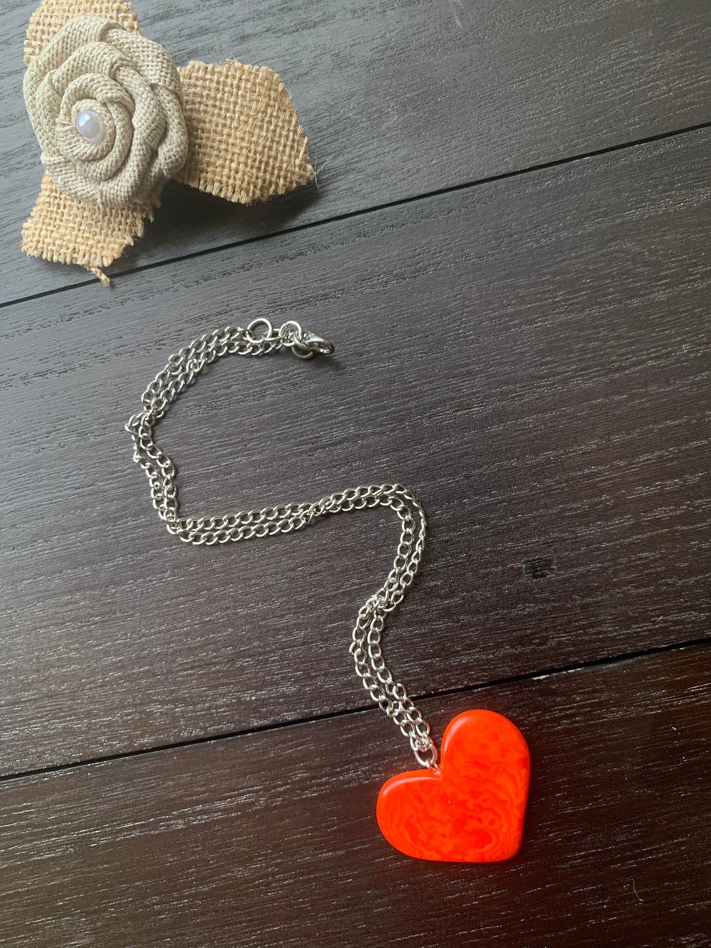 Orange Statement Pendant Necklace Heart Jewelry Love Gift Anniversary gift for wife Minimalist necklace Artisan handmade in Colombia Organic