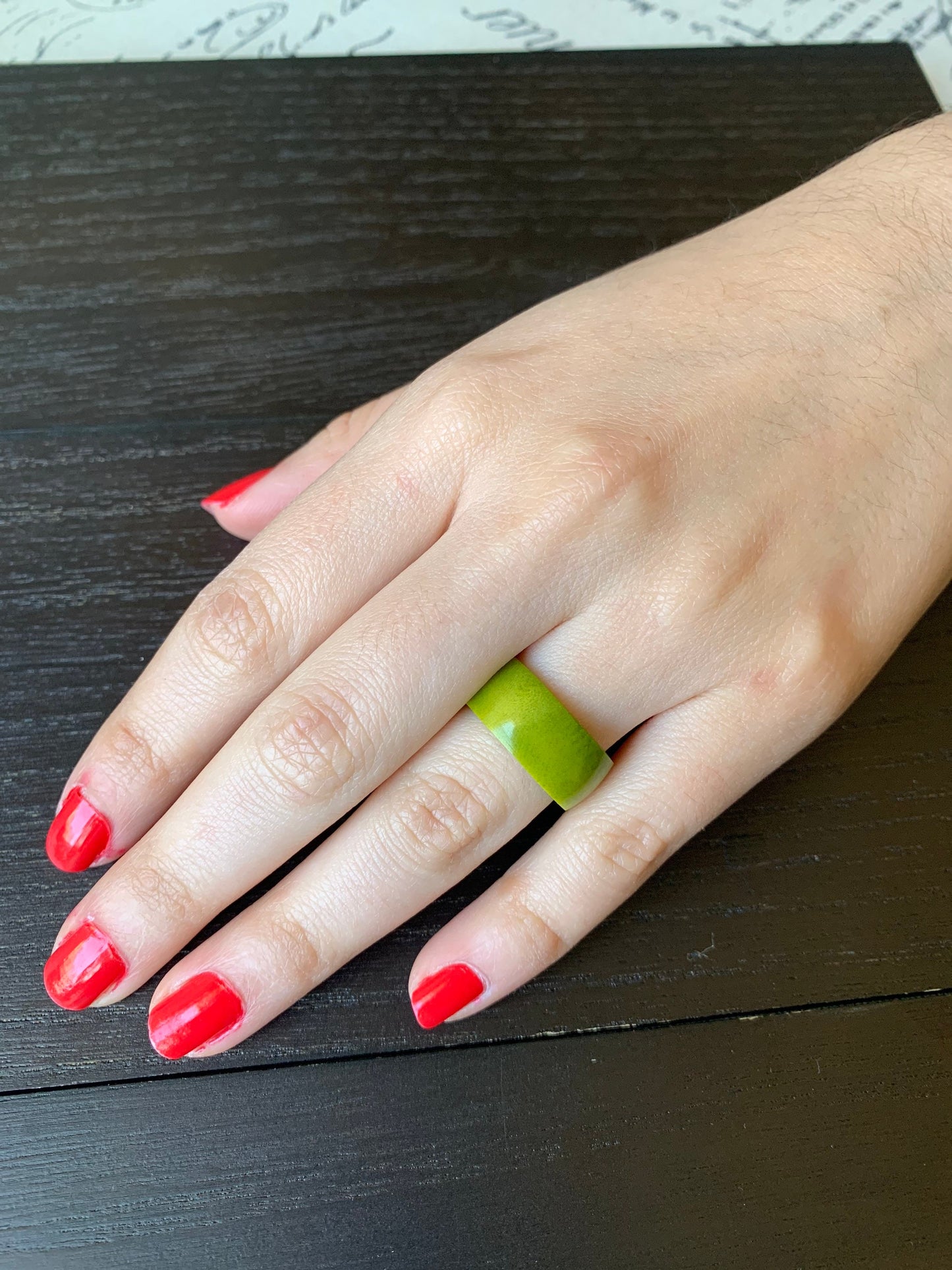 Green band ring Tagua jewelry Simple hand carved ring Holidays fashion trends 10 mm Thick ring Unisex for man woman Unisex Xmas gifts